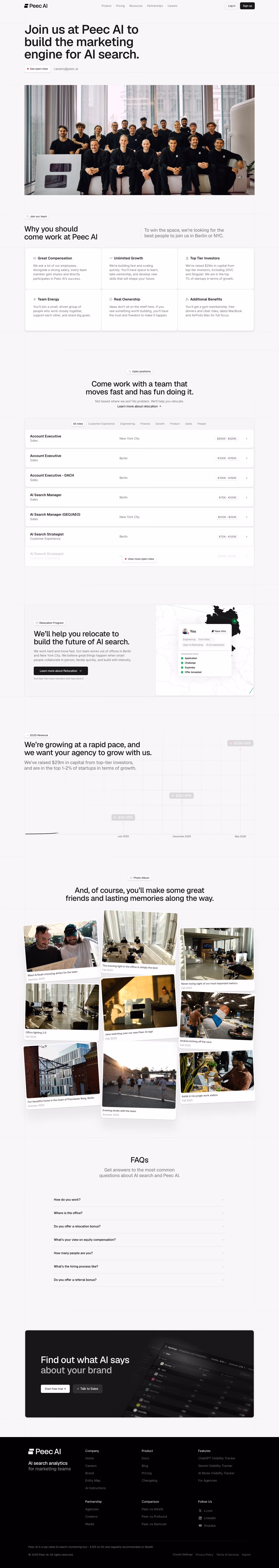 Peec Careers pages section design