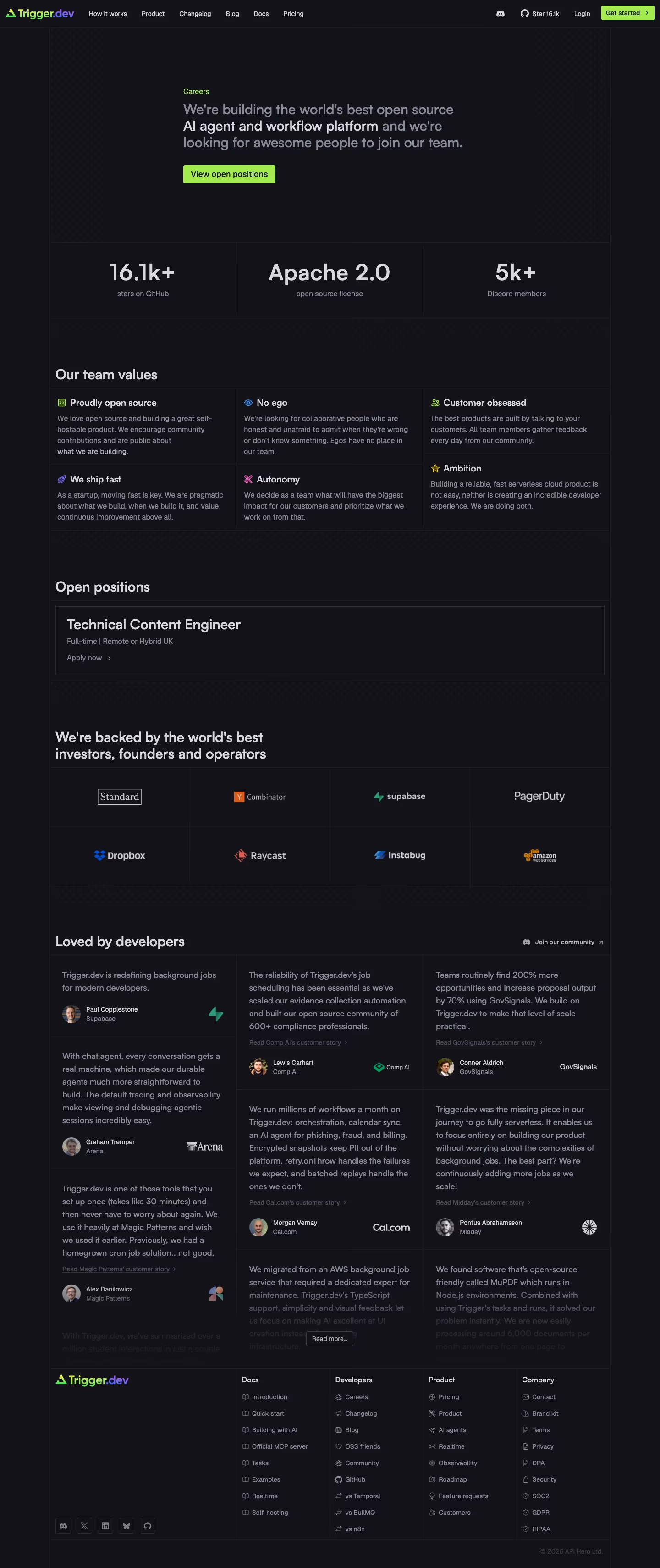 Trigger Careers pages section design