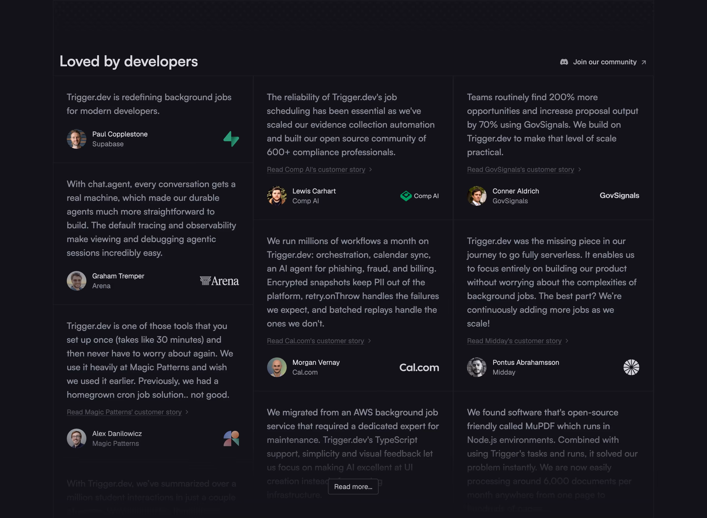 Trigger testimonial design — Developer Tools