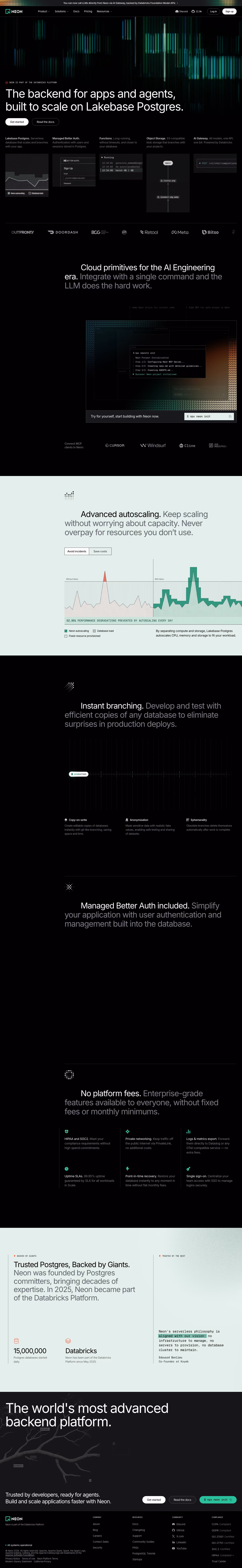 Neon landing page design — Infrastructure