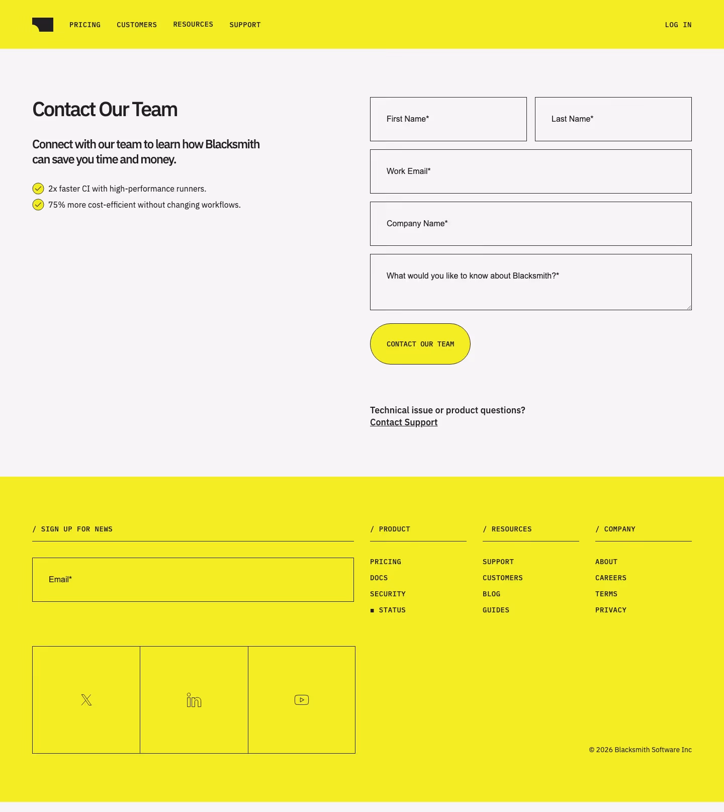 Blacksmith Contact Us section design