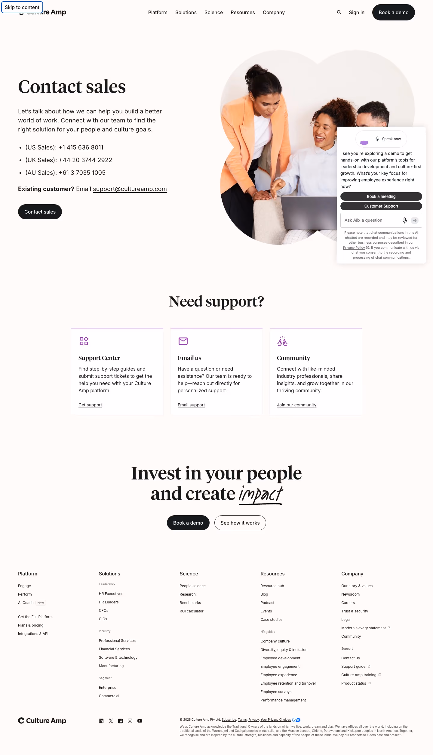 Cultureamp contact us design — HR
