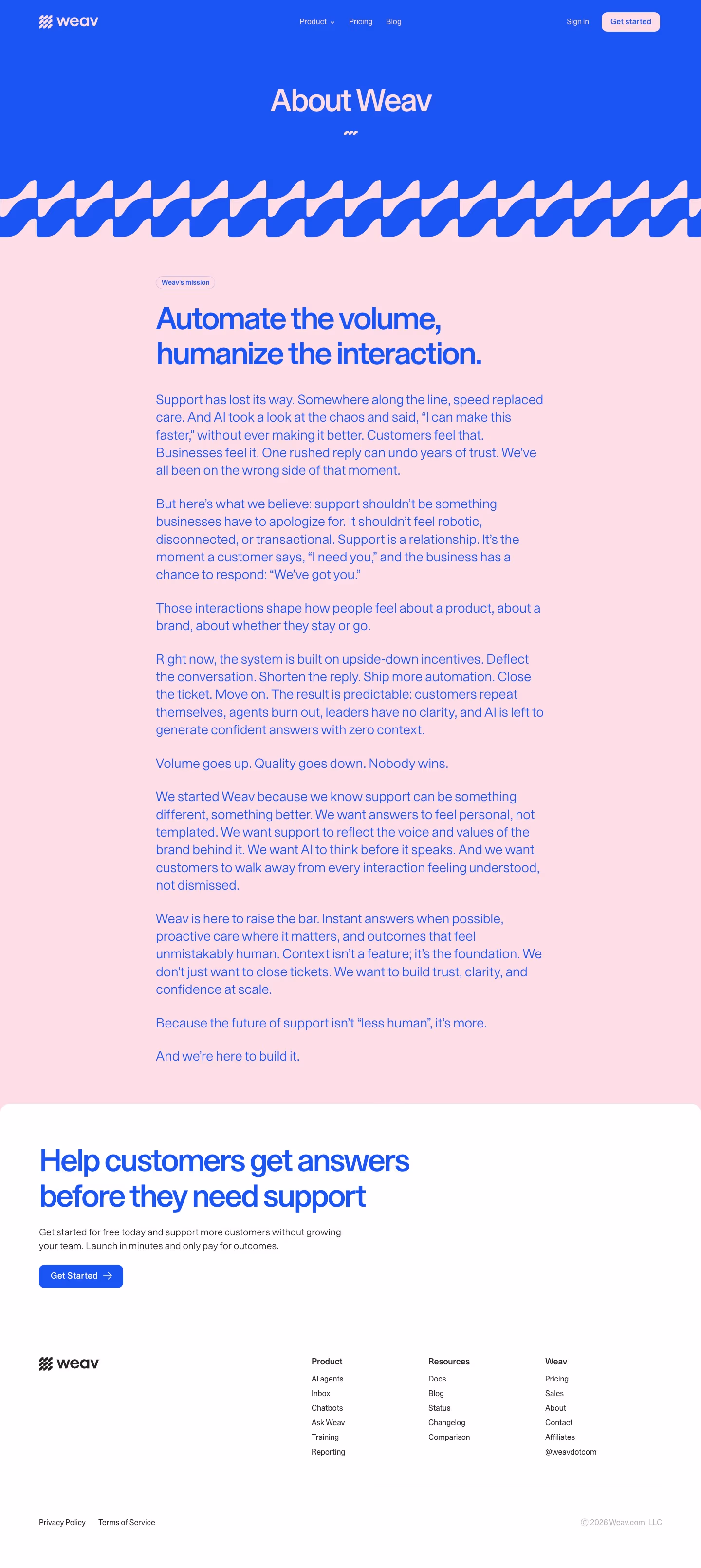 Weav About Us section design