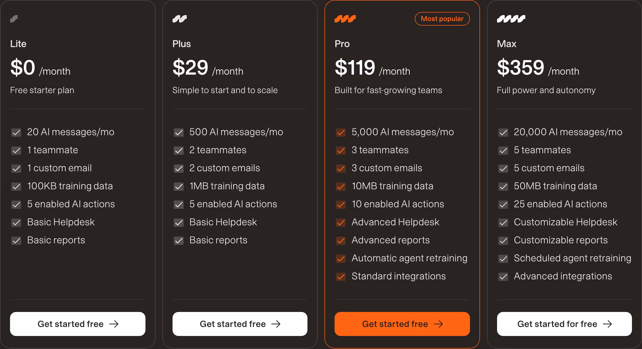 Weav Pricing section design
