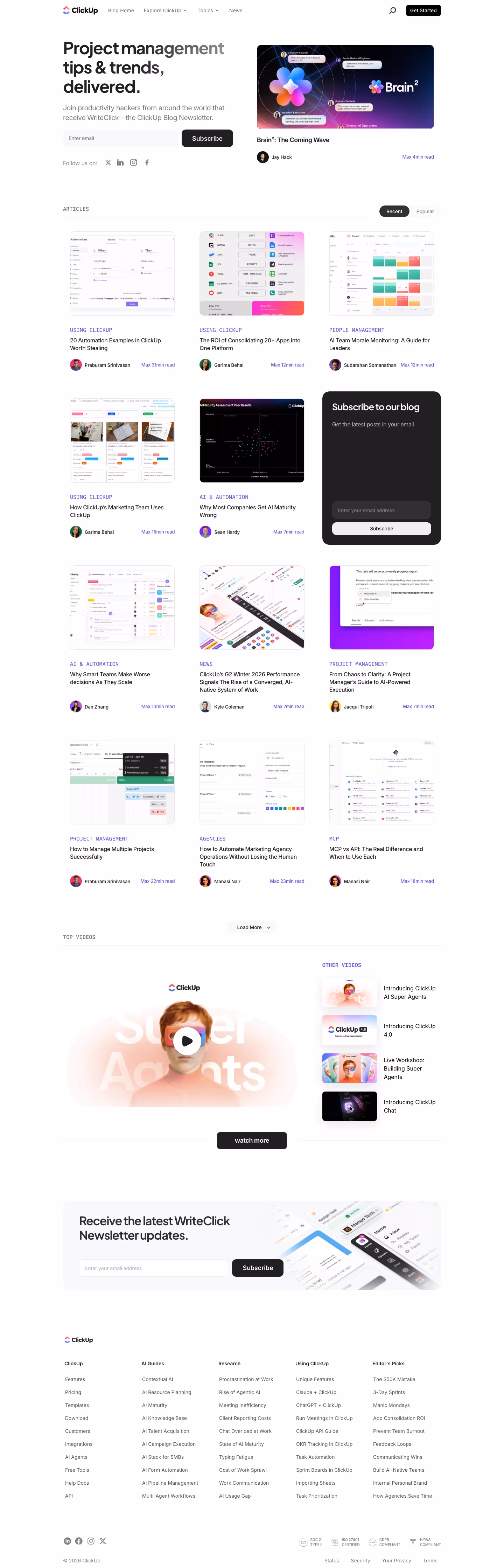 Clickup Blog pages section design