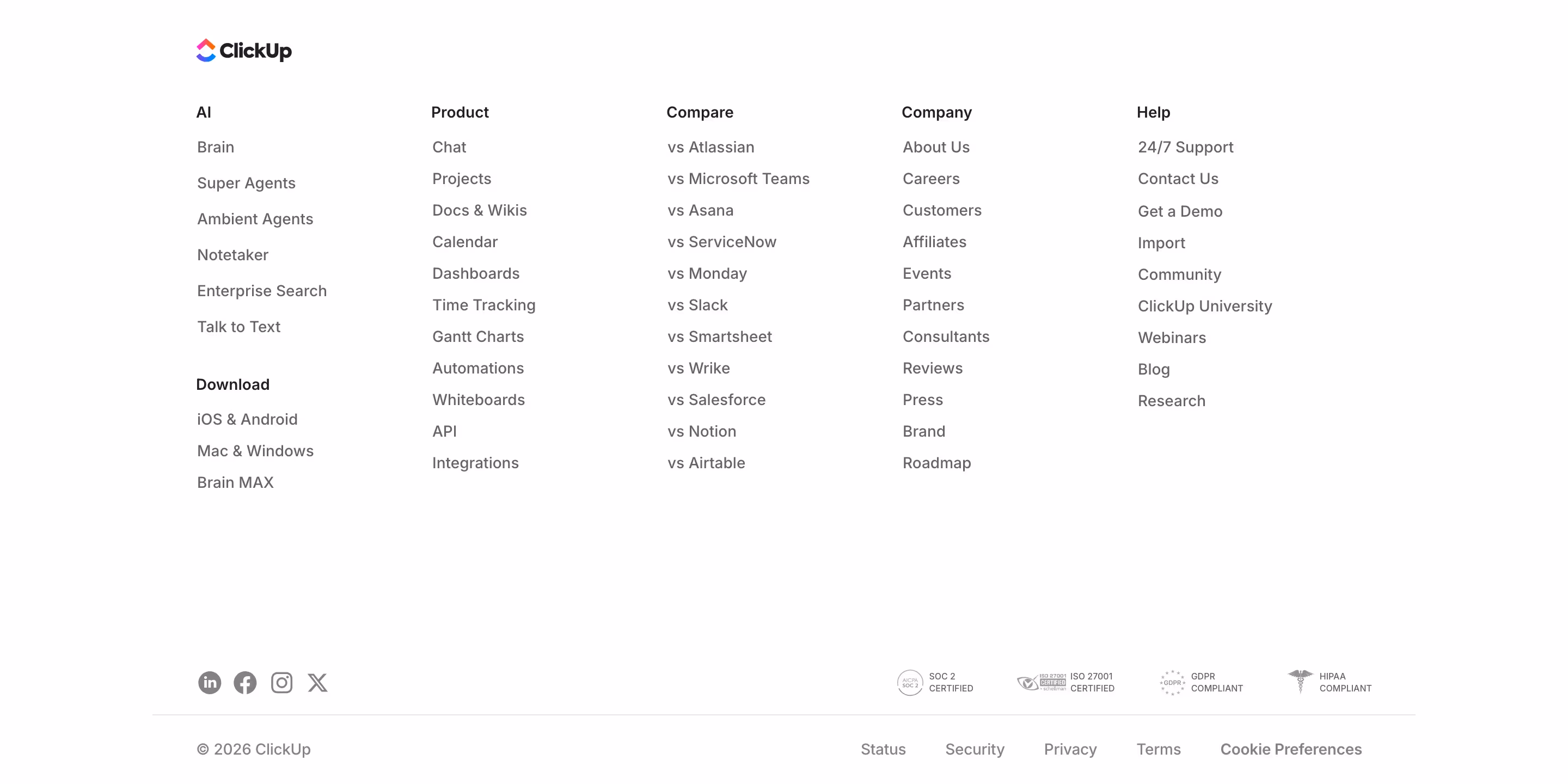 Clickup Footers section design