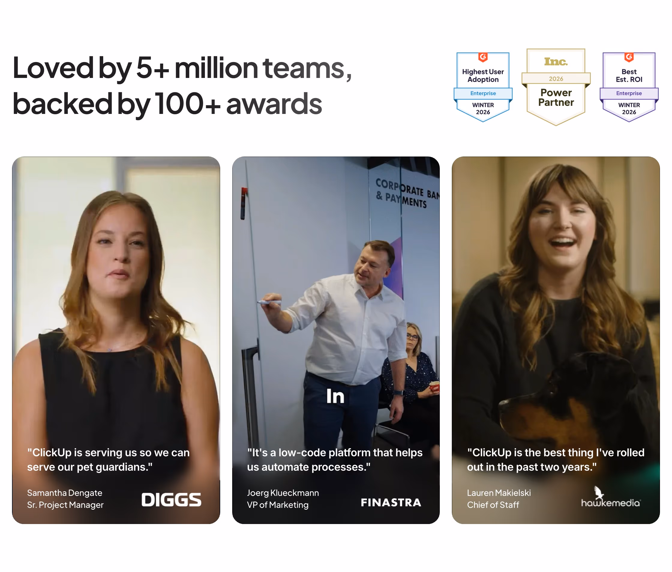 Clickup testimonial design — Productivity