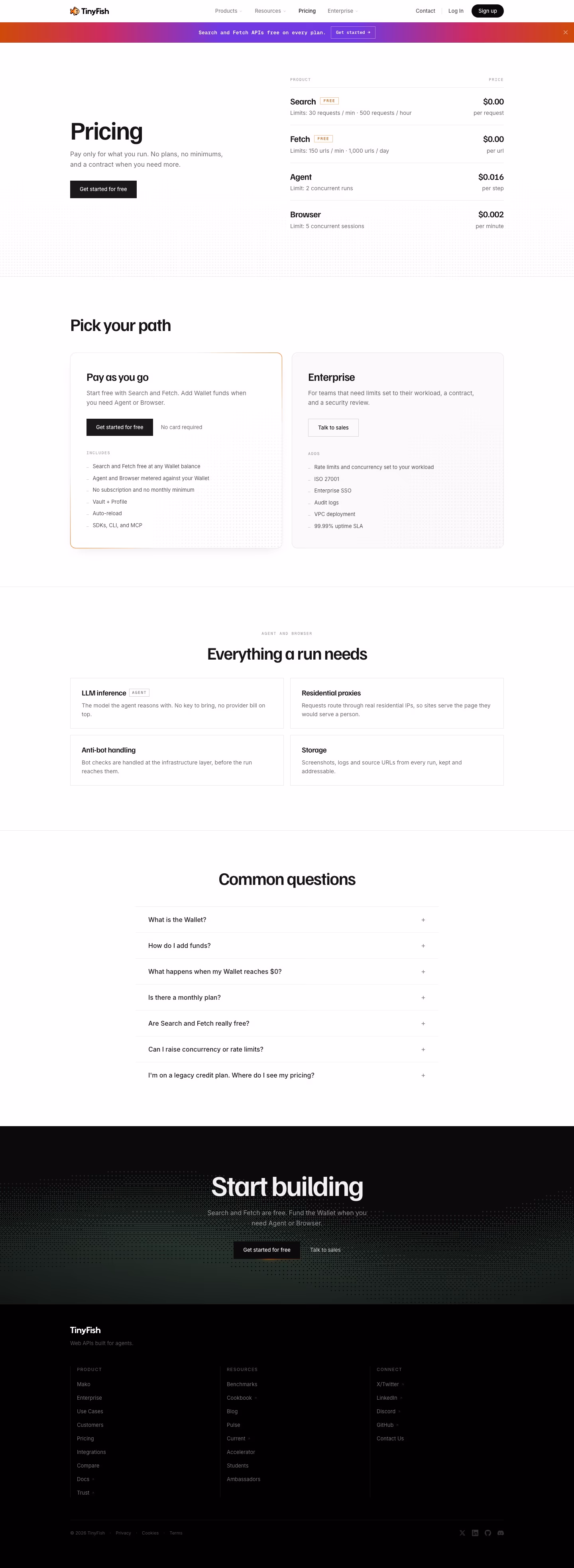 Tinyfish pricing & plan design — Developer Tools