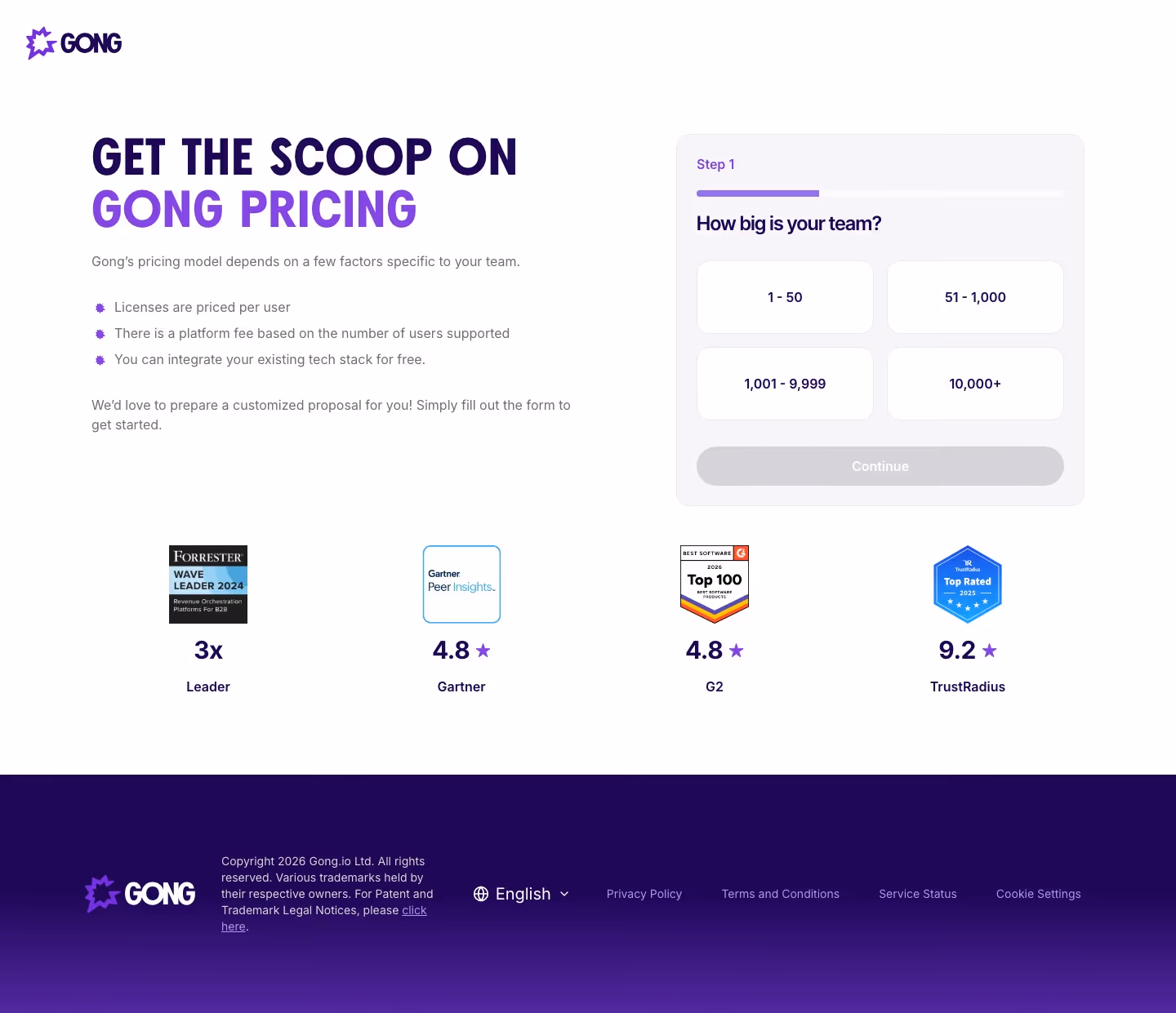 Gong Pricing & Plans section design