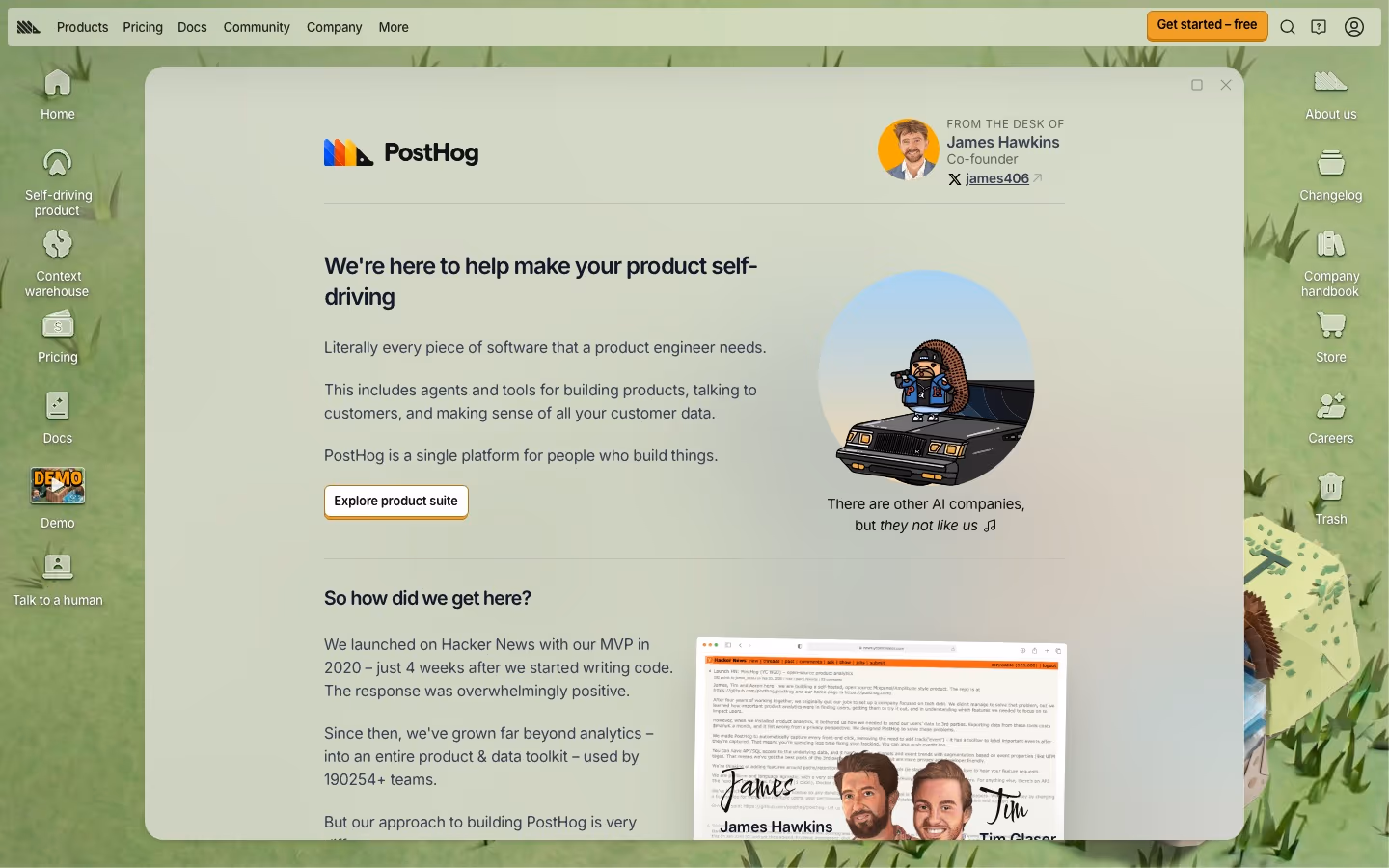 Posthog About Us section design