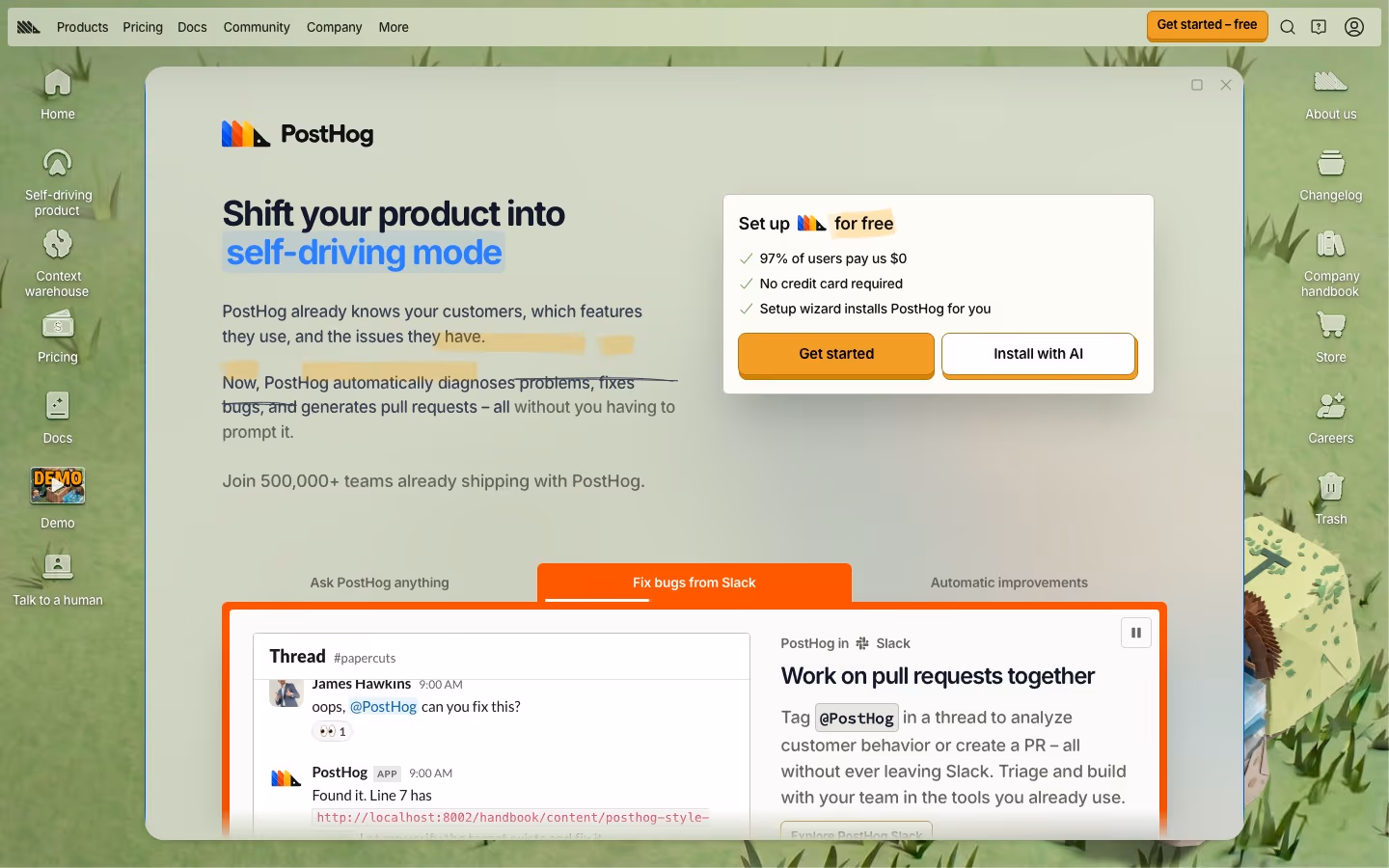 Posthog landing page design — Analytics