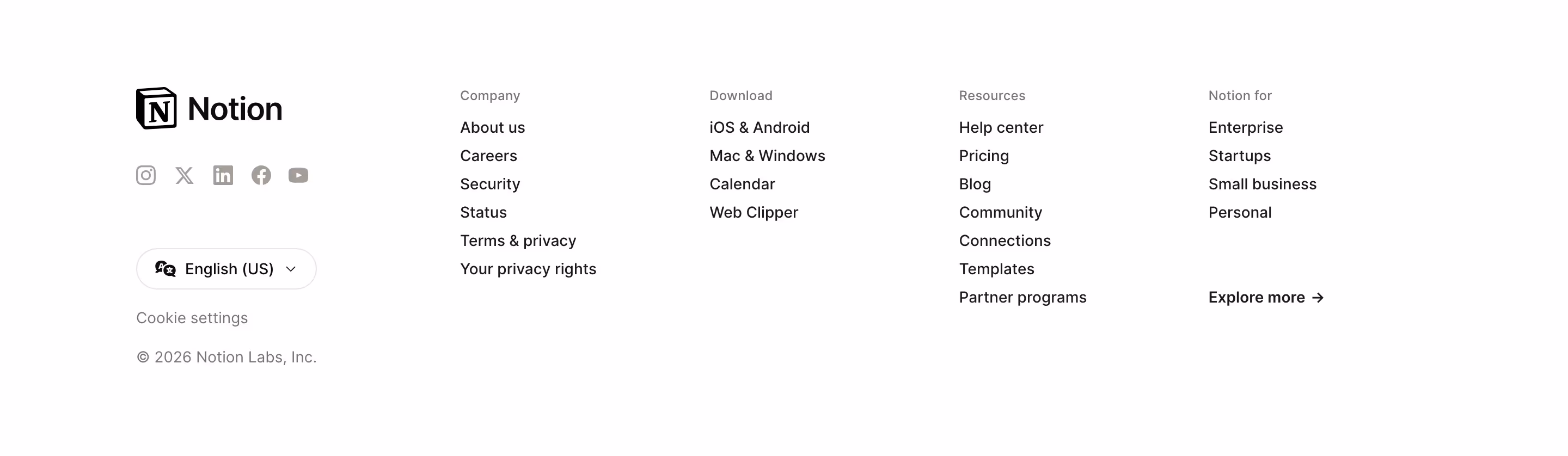 Notion Footers section design