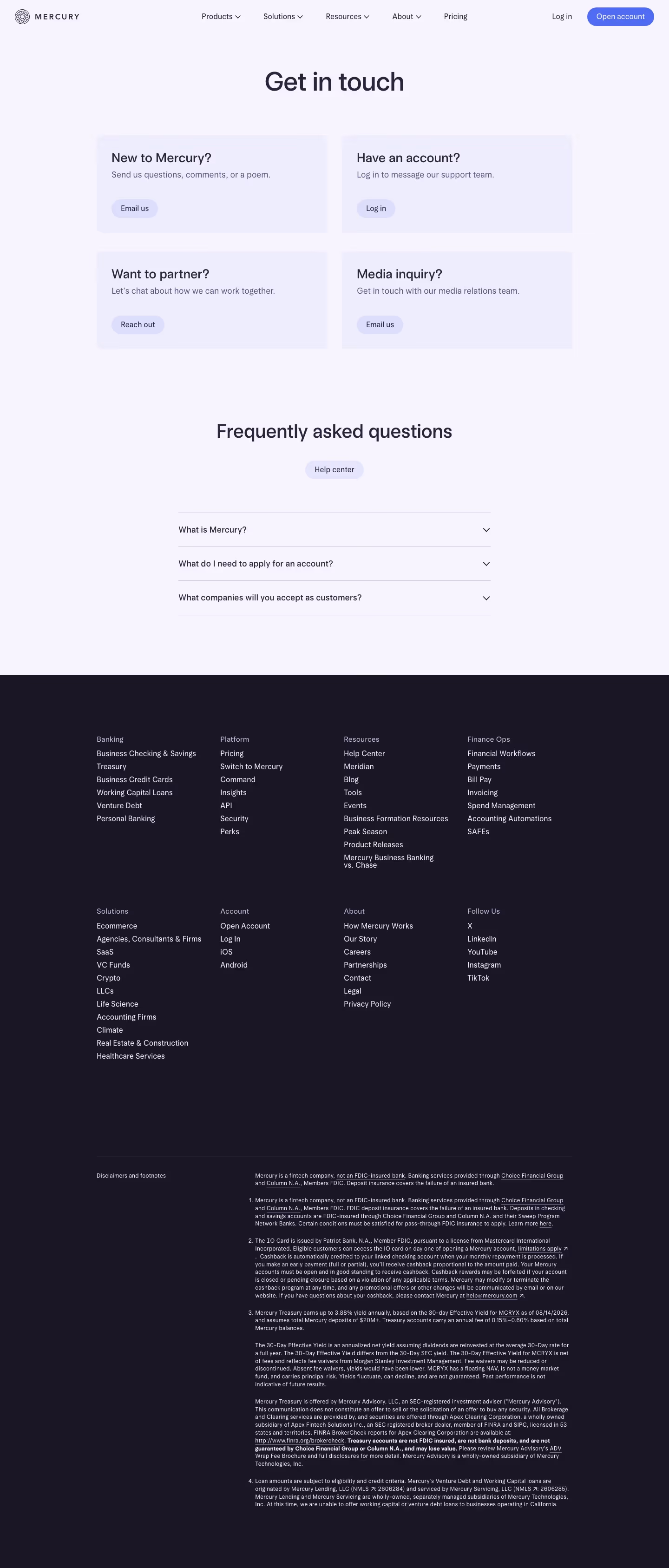 Mercury contact us design — Finance