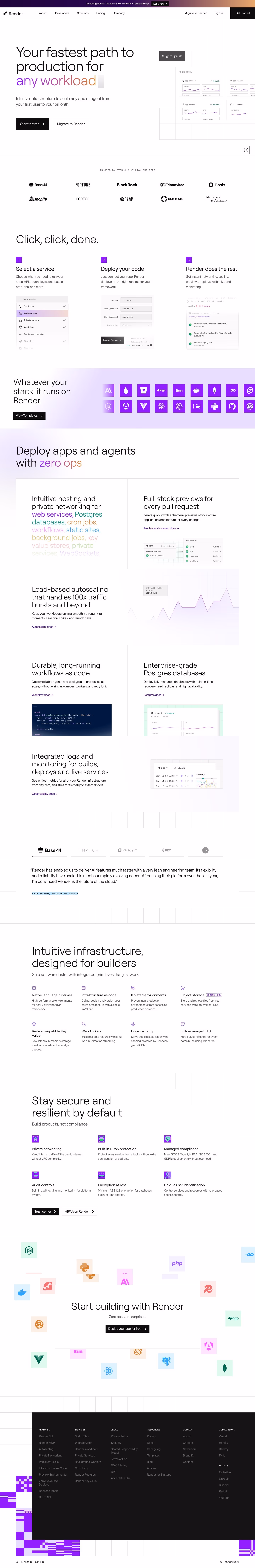 Render landing page design — Infrastructure