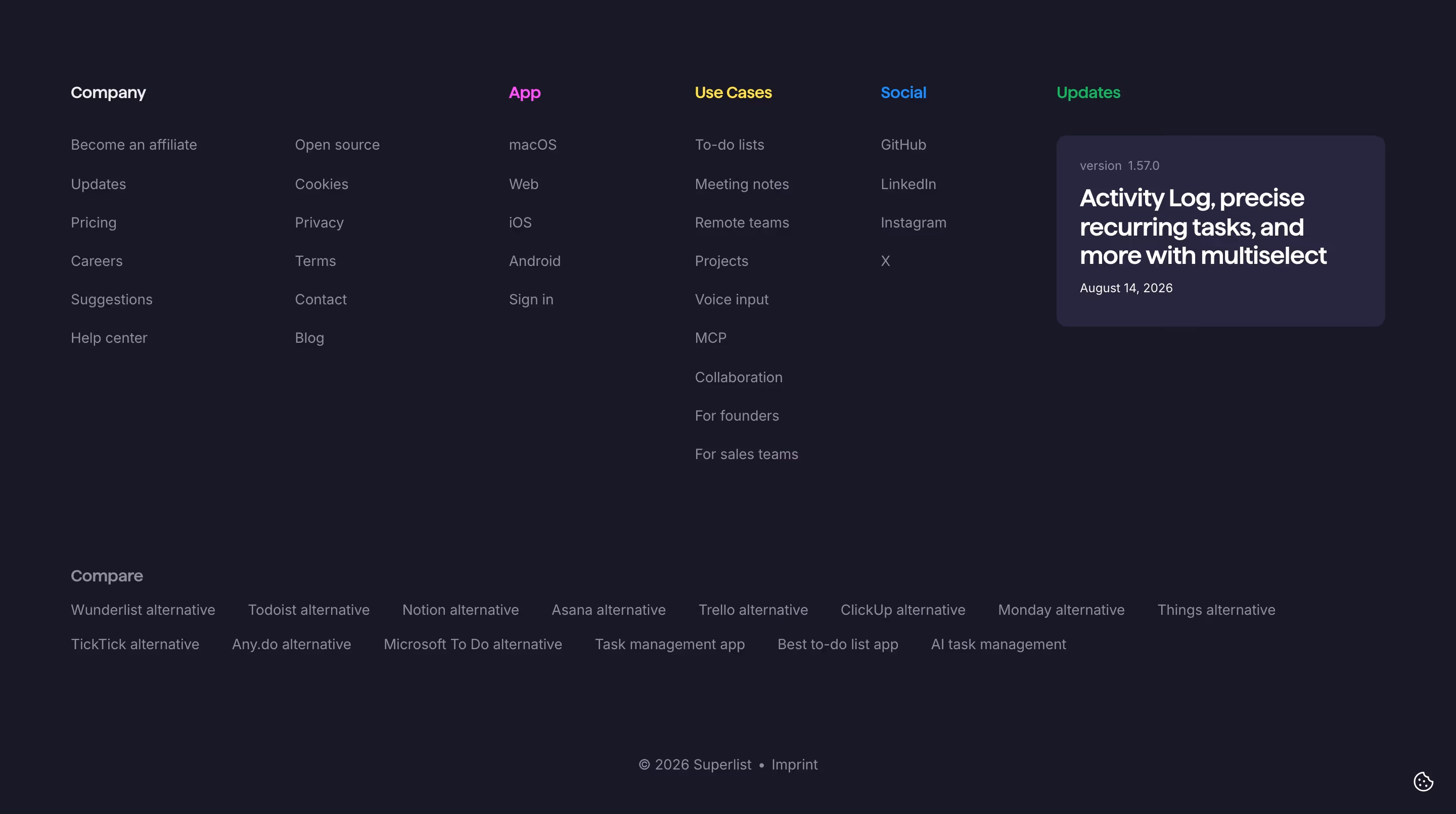 Superlist Footers section design