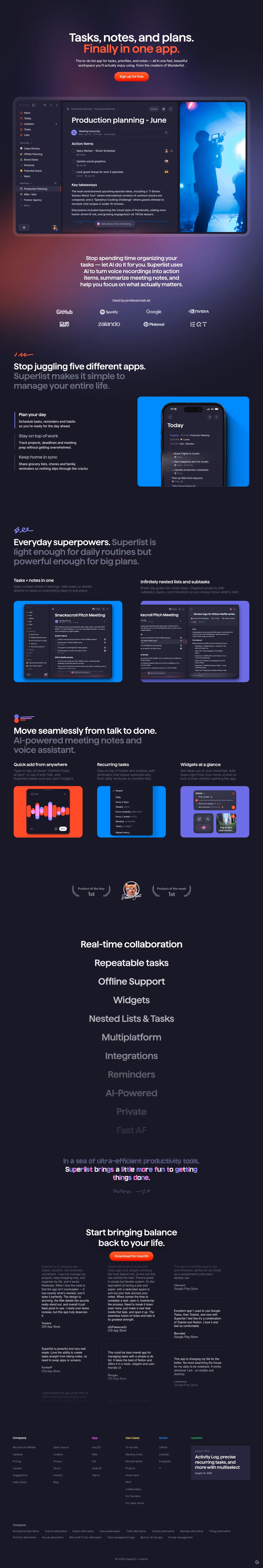 Superlist landing page design — Productivity