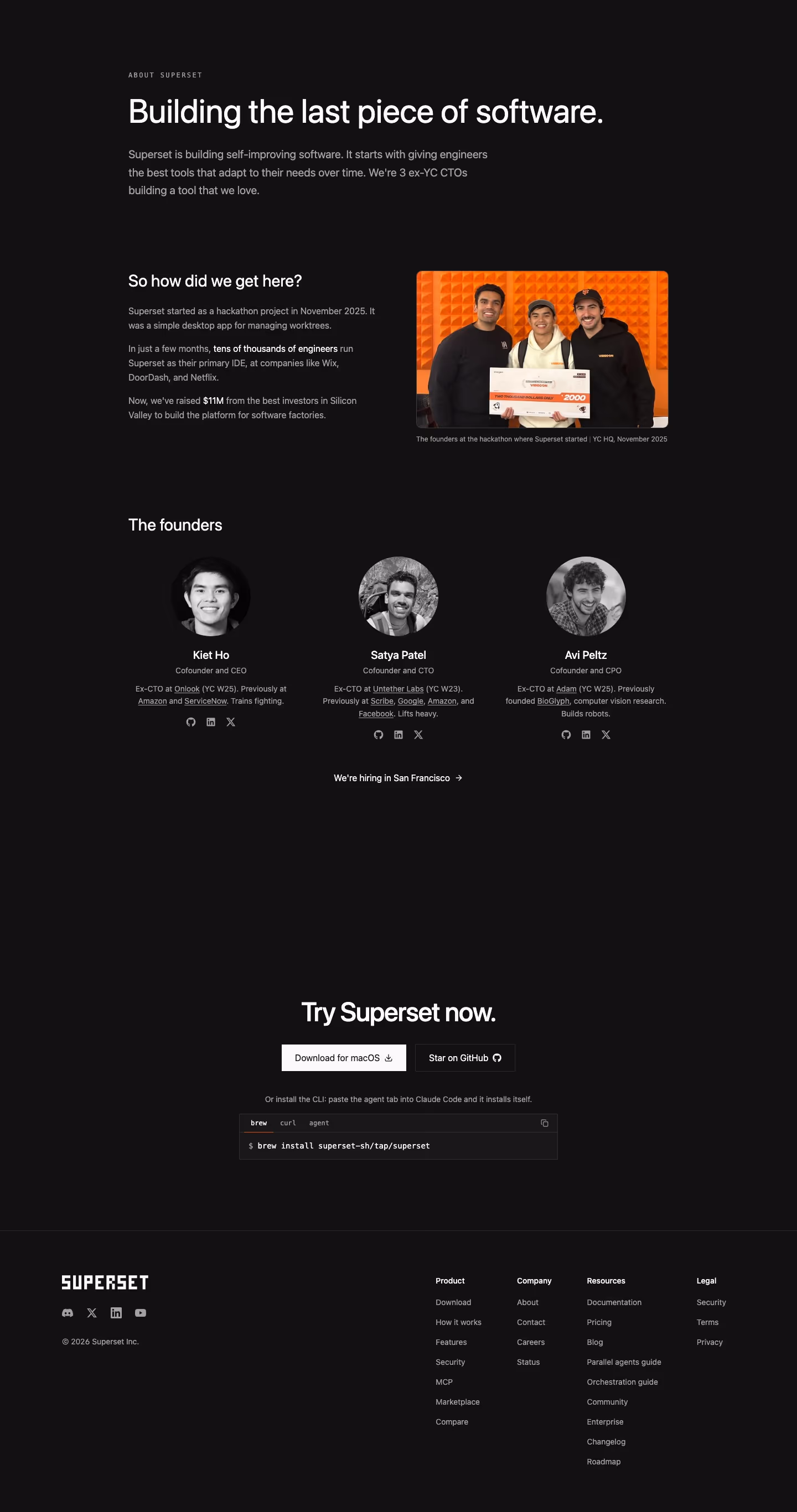 Superset About Us section design