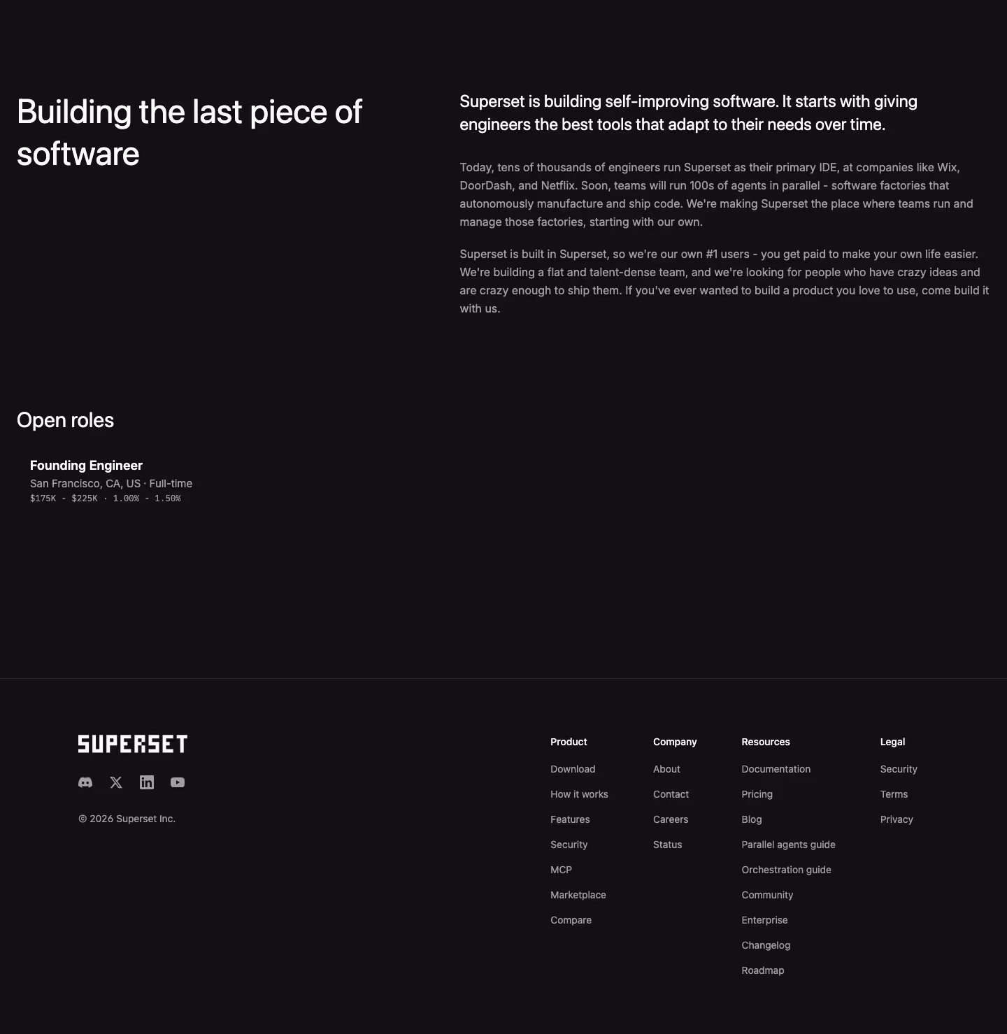 Superset Careers pages section design