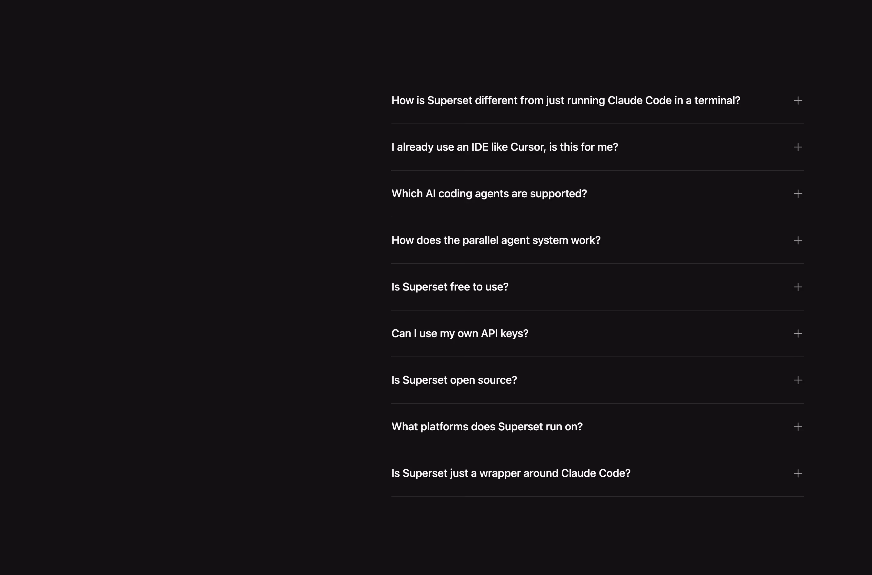 Superset FAQs section design