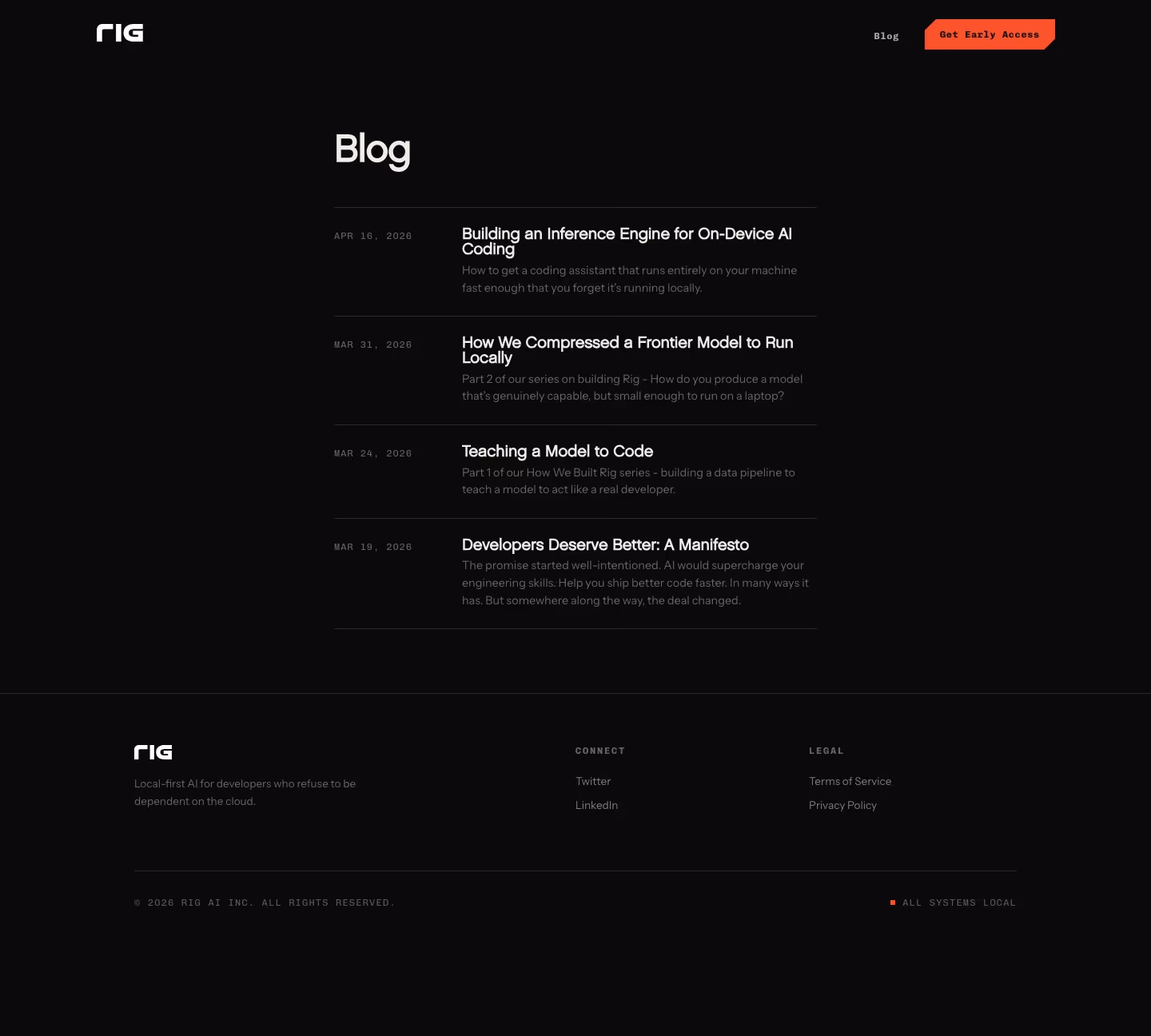 Rig Blog pages section design