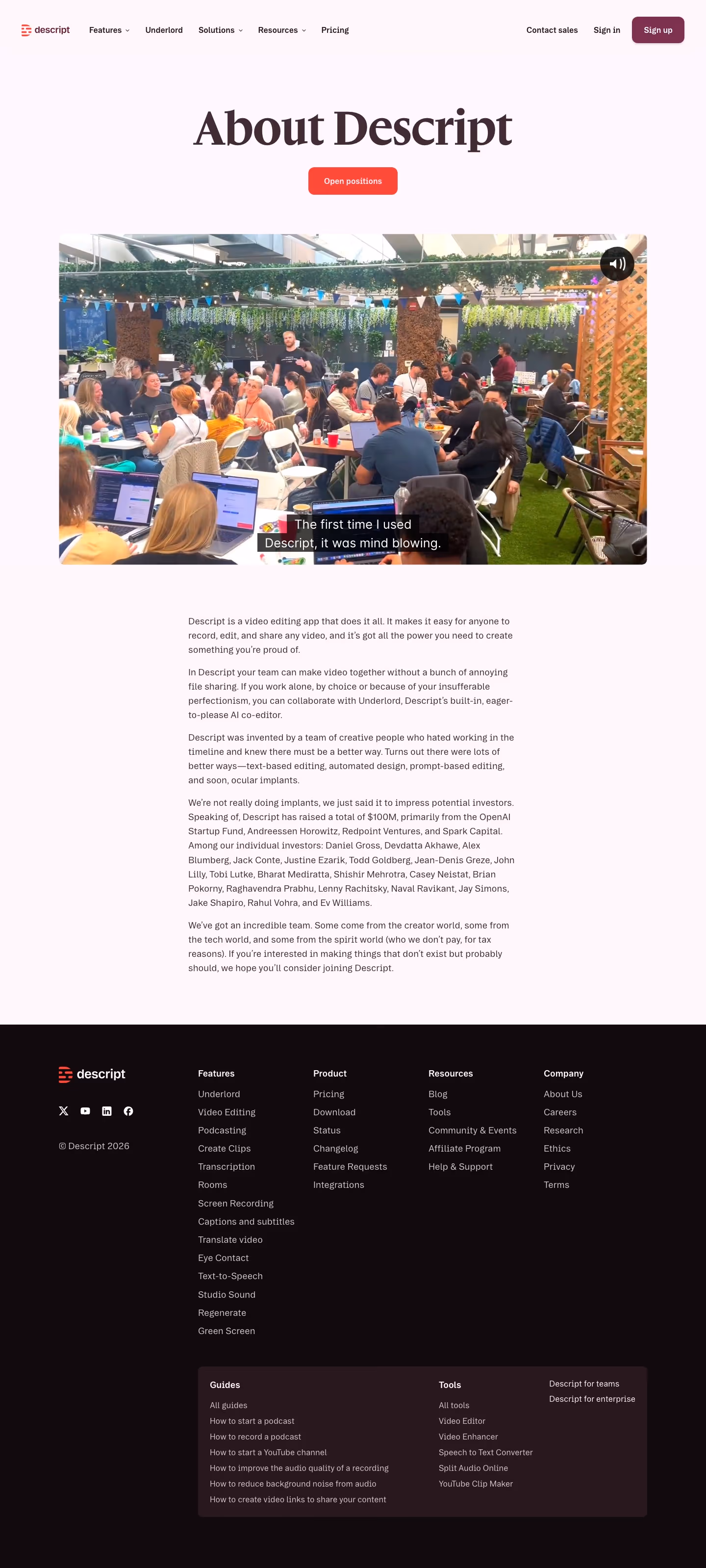 Descript About Us section design
