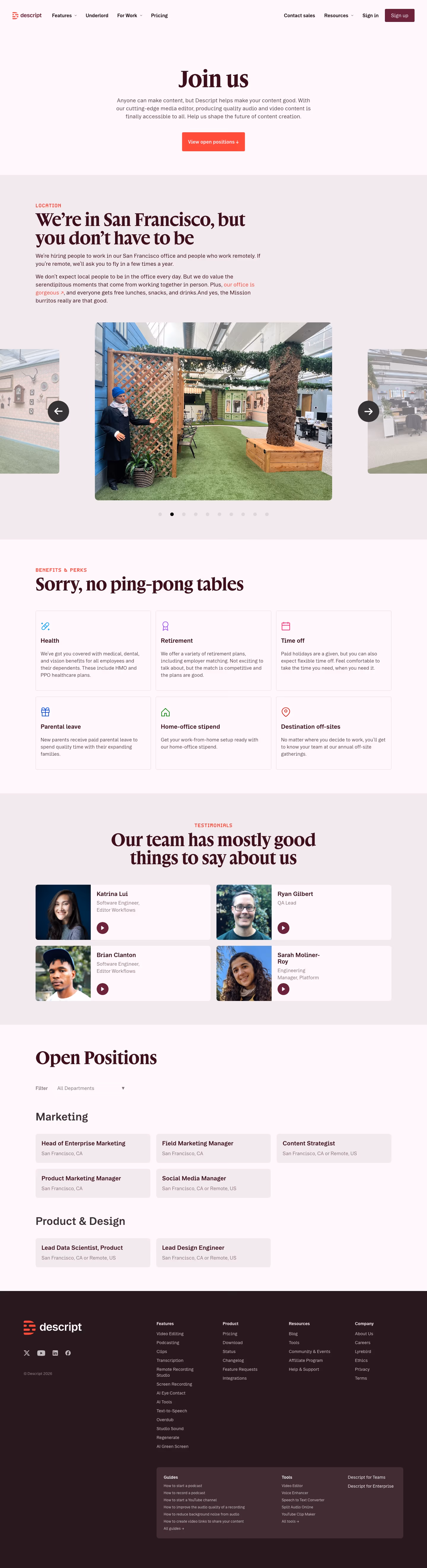 Descript Careers pages section design