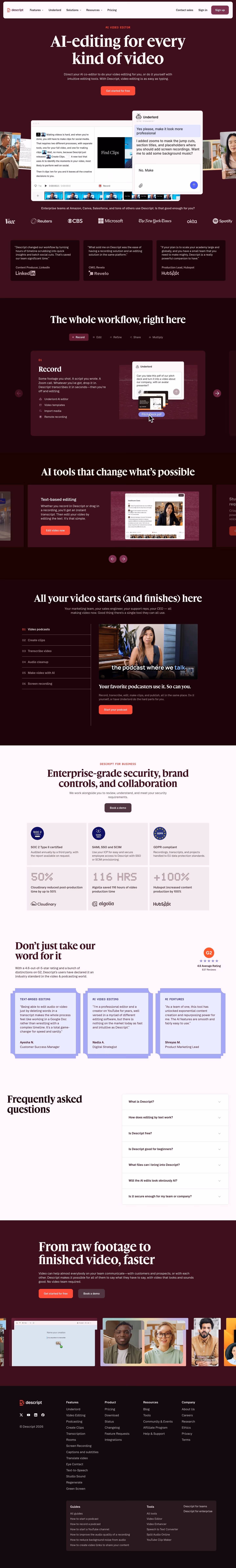 Descript landing page design — Productivity