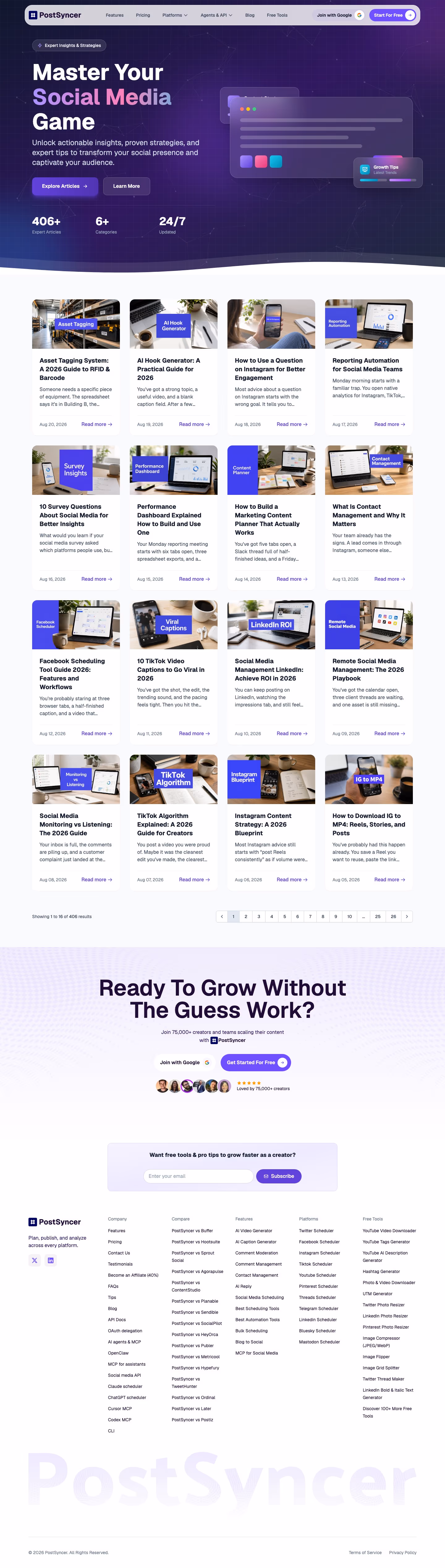 Postsyncer Blog pages section design