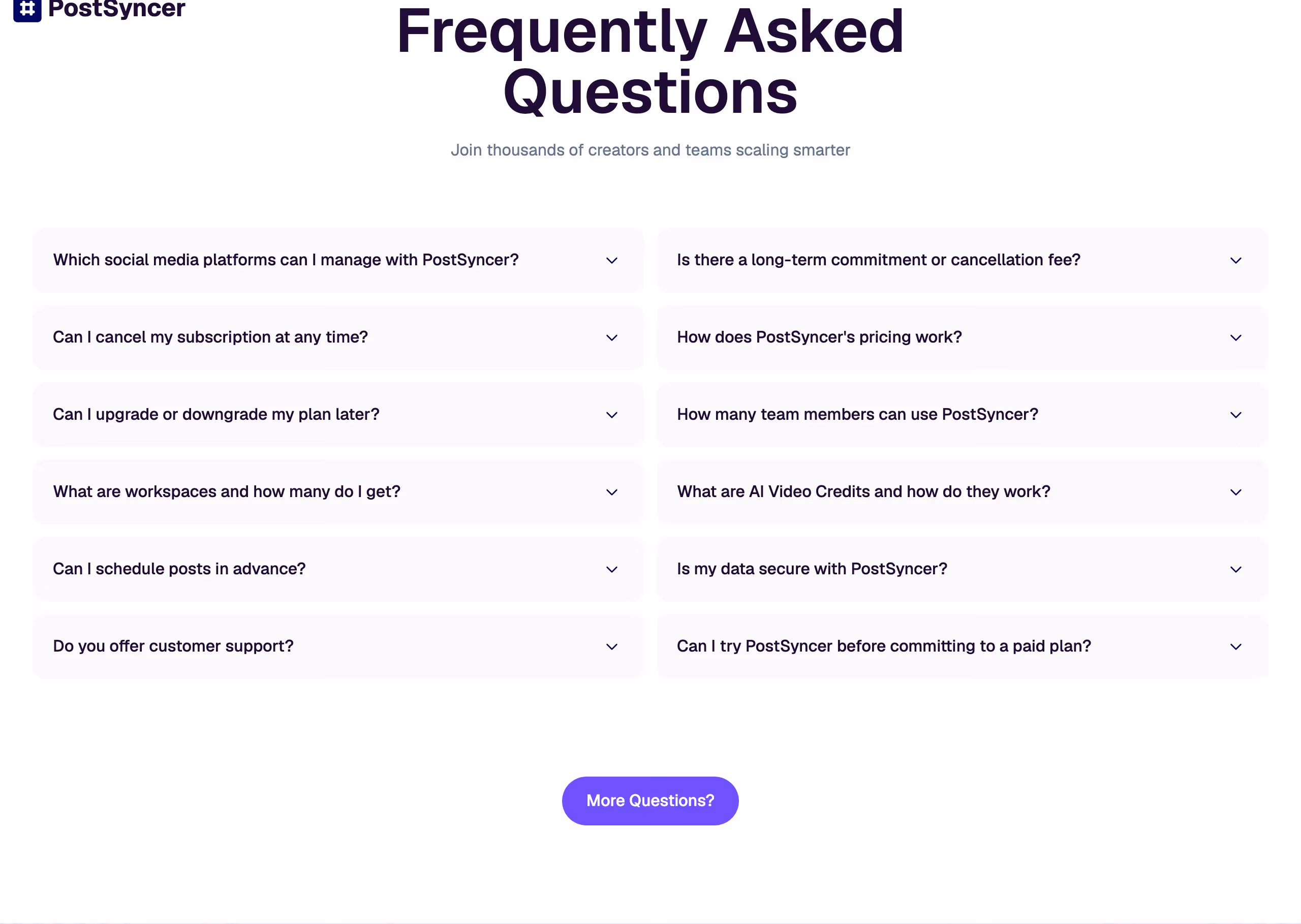 Postsyncer faq design — Marketing