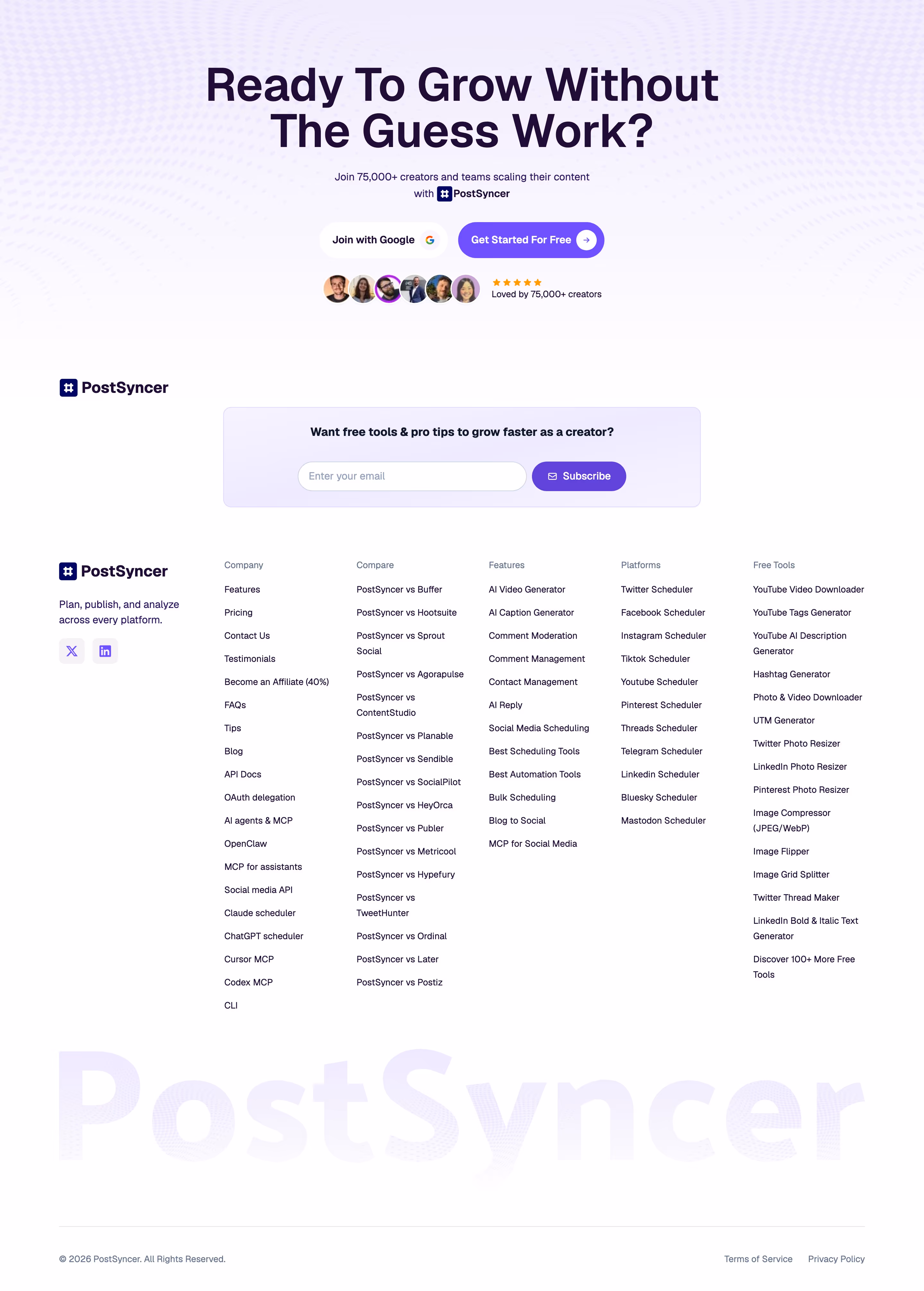 Postsyncer Footers section design