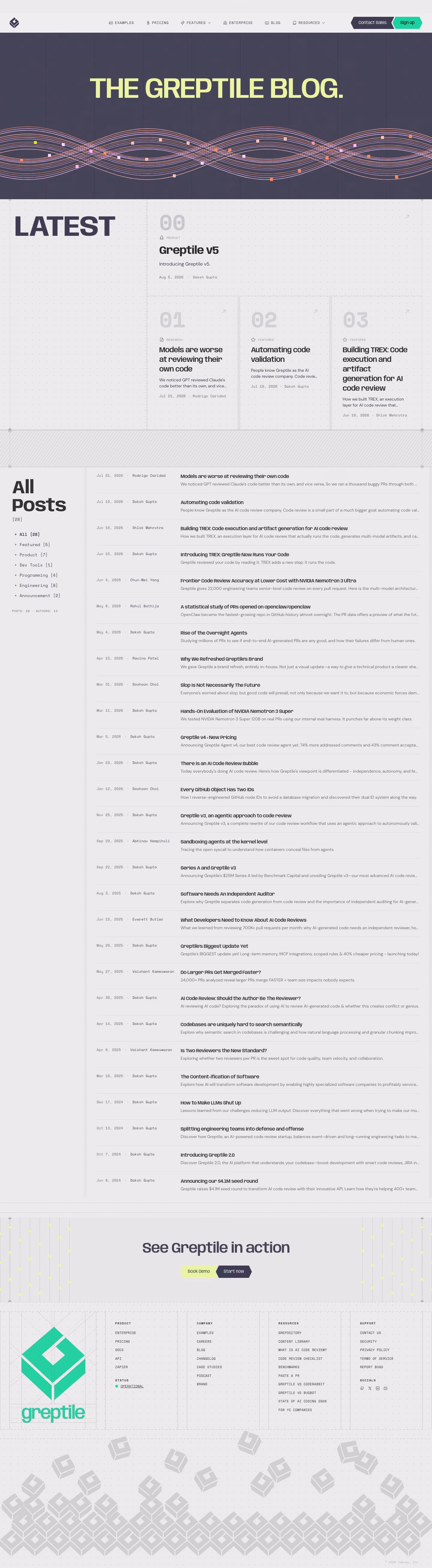 Greptile blog page design — Developer Tools
