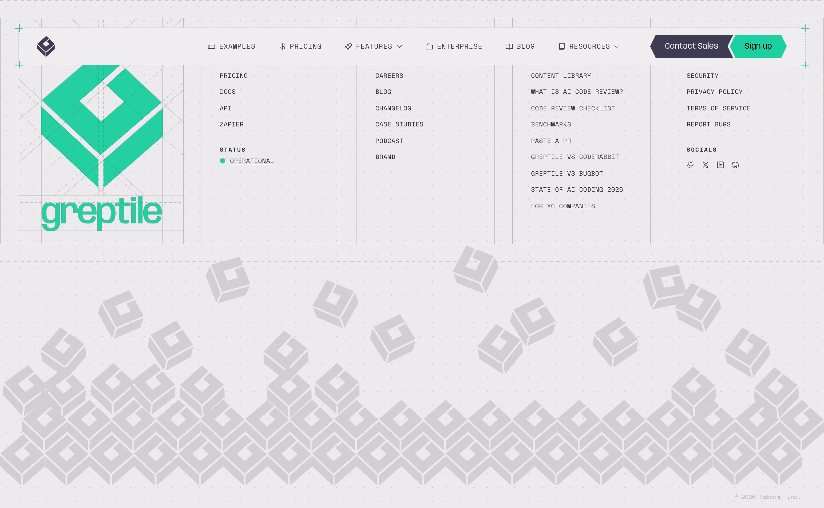Greptile footer design — Developer Tools