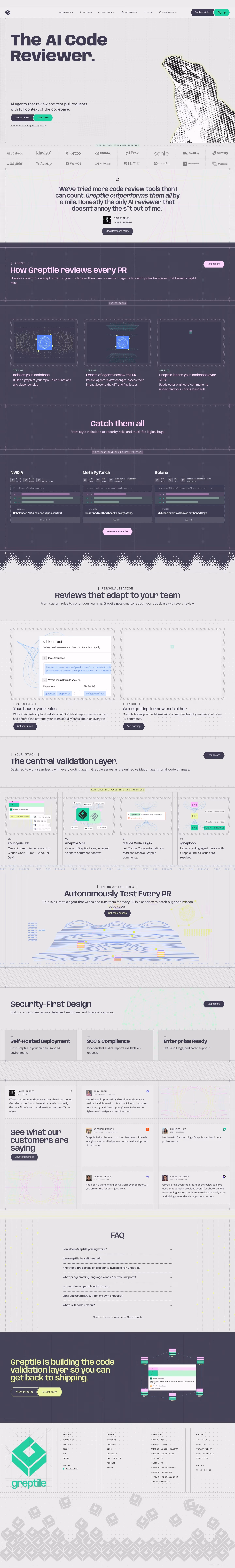 Greptile landing page design — Developer Tools