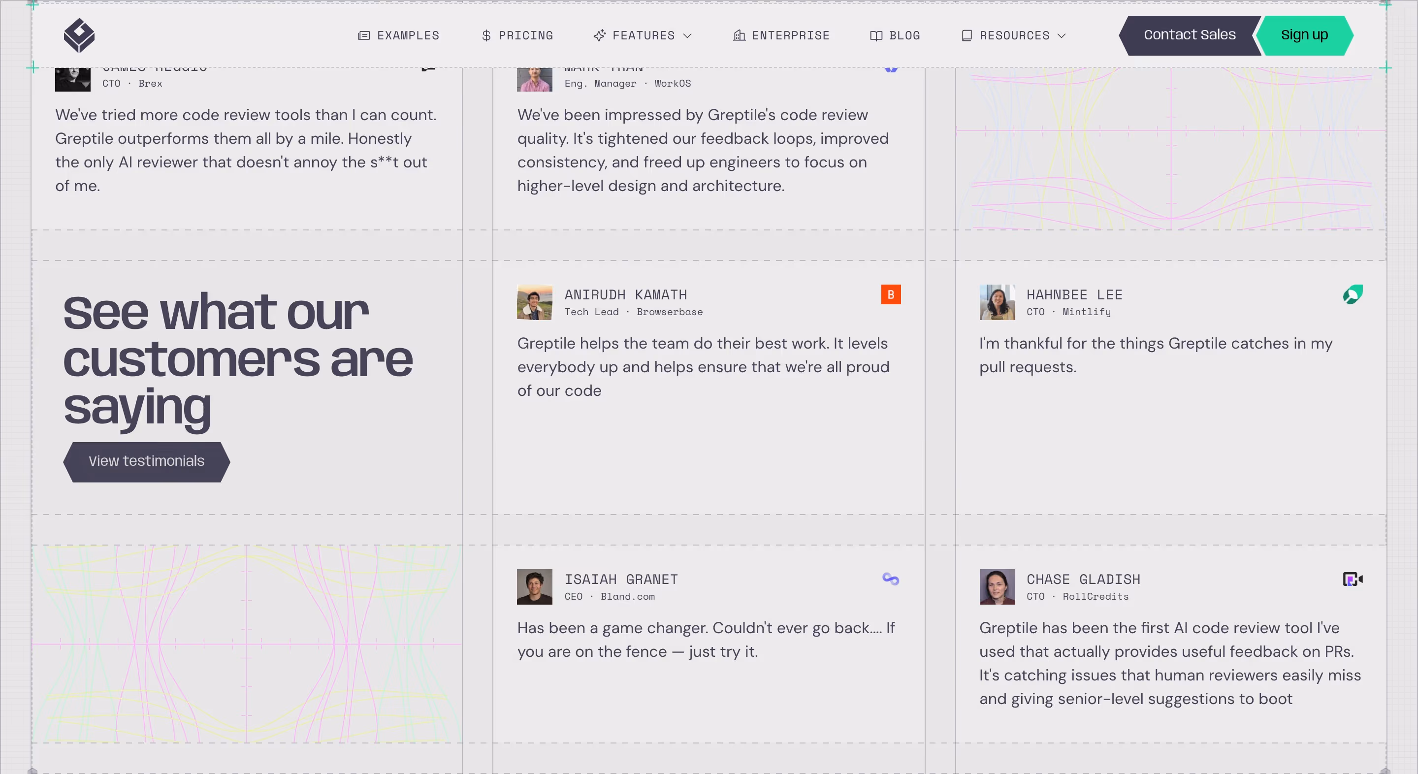 Greptile testimonial design — Developer Tools