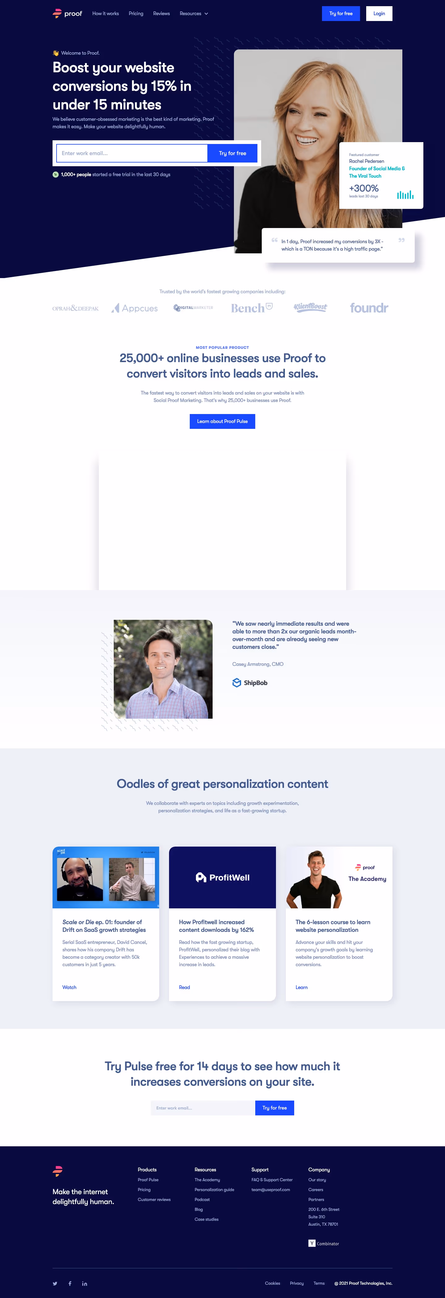 Useproof landing page design