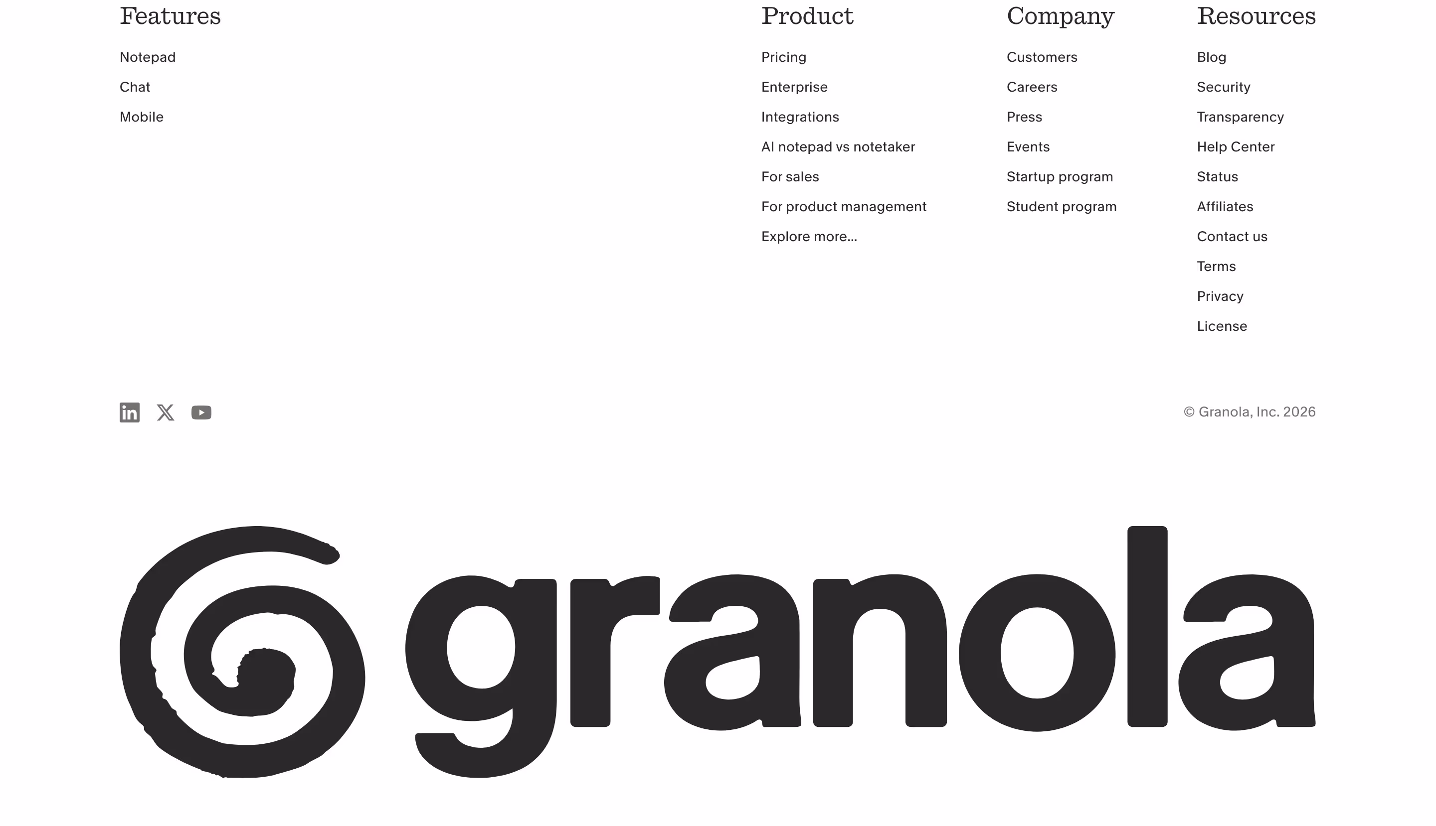 Granola Footers section design