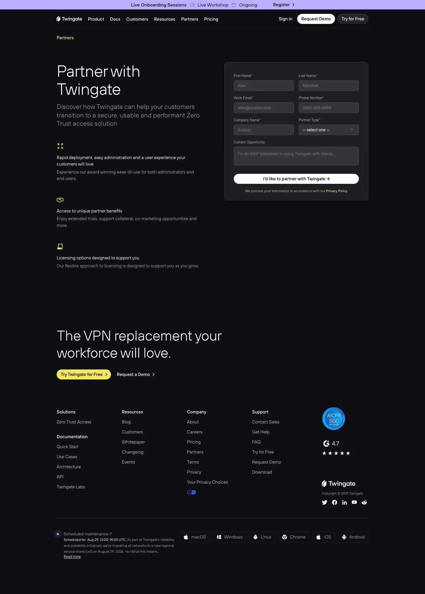 Twingate Affiliate pages section design