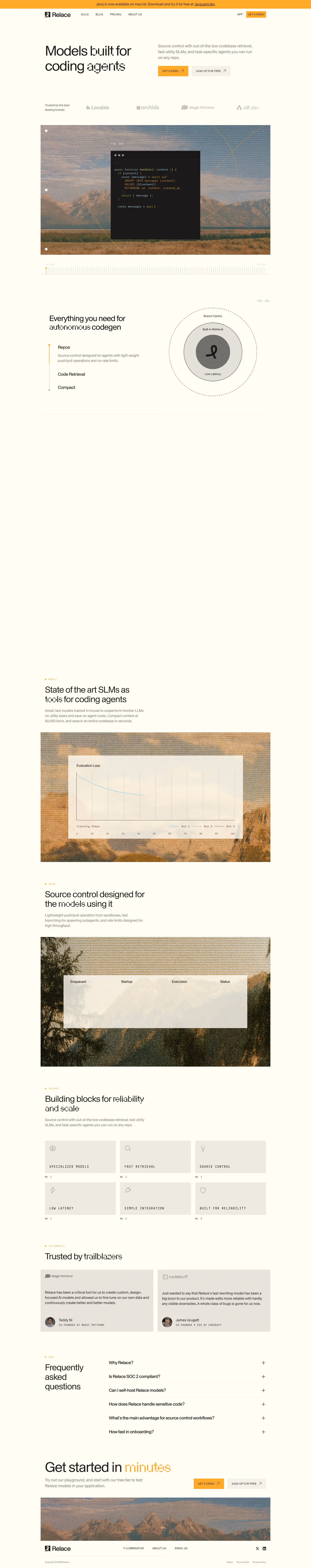 Relace landing page design