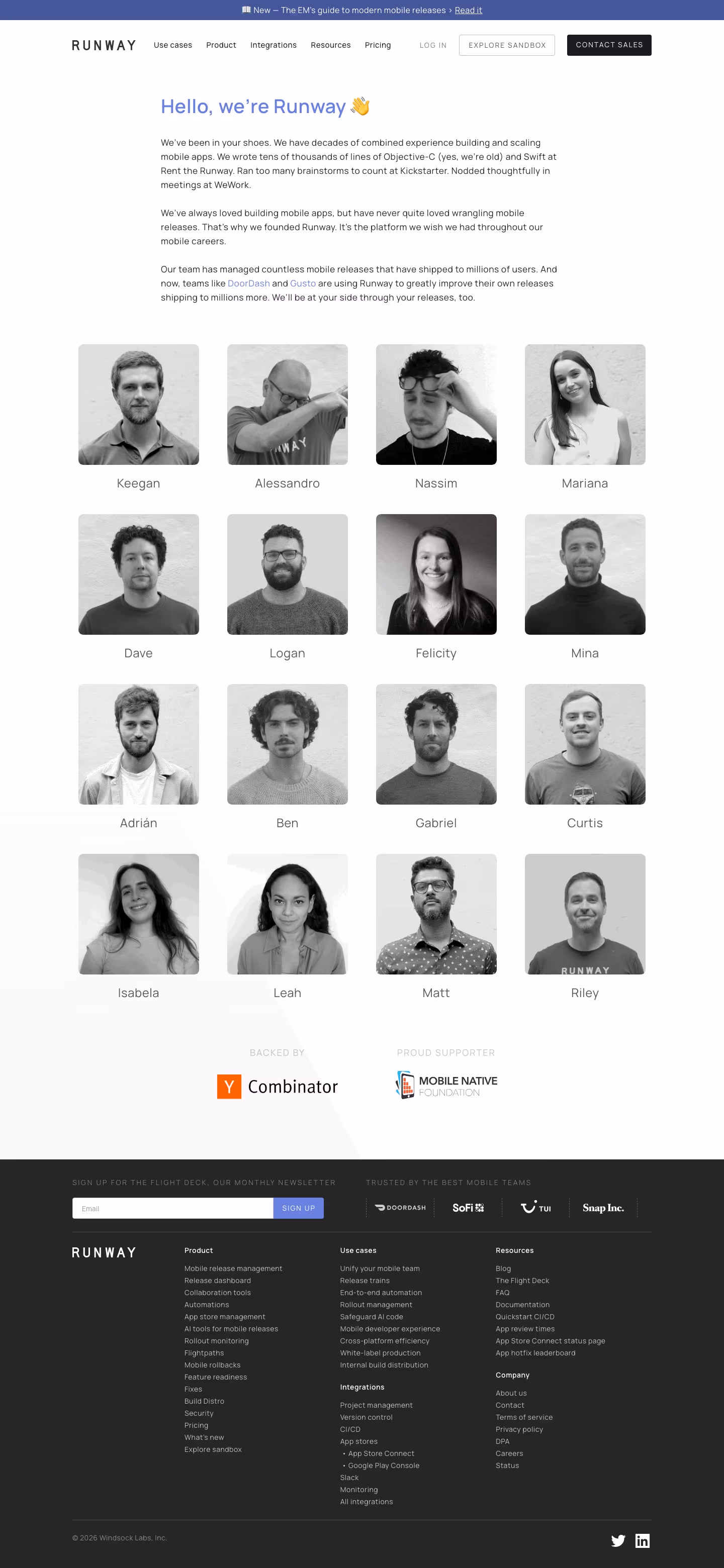 Runway about us design — Developer Tools