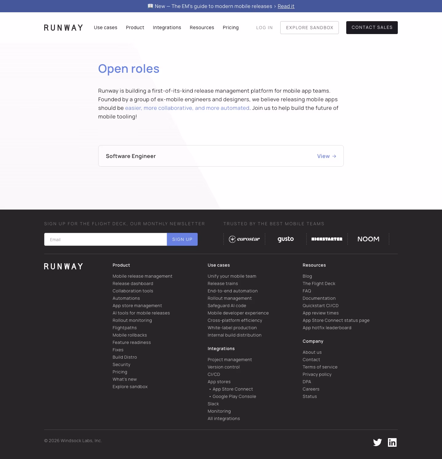 Runway careers page design — Developer Tools