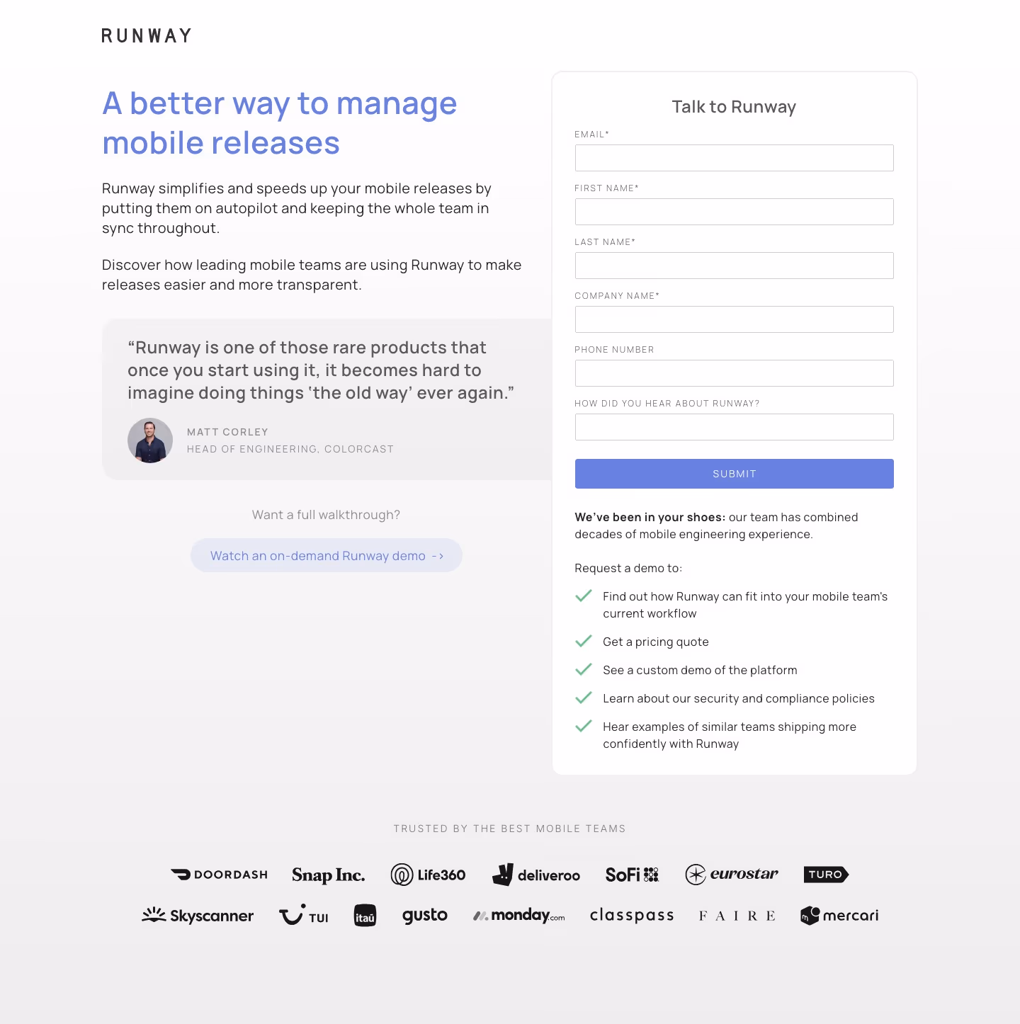 Runway contact us design — Developer Tools