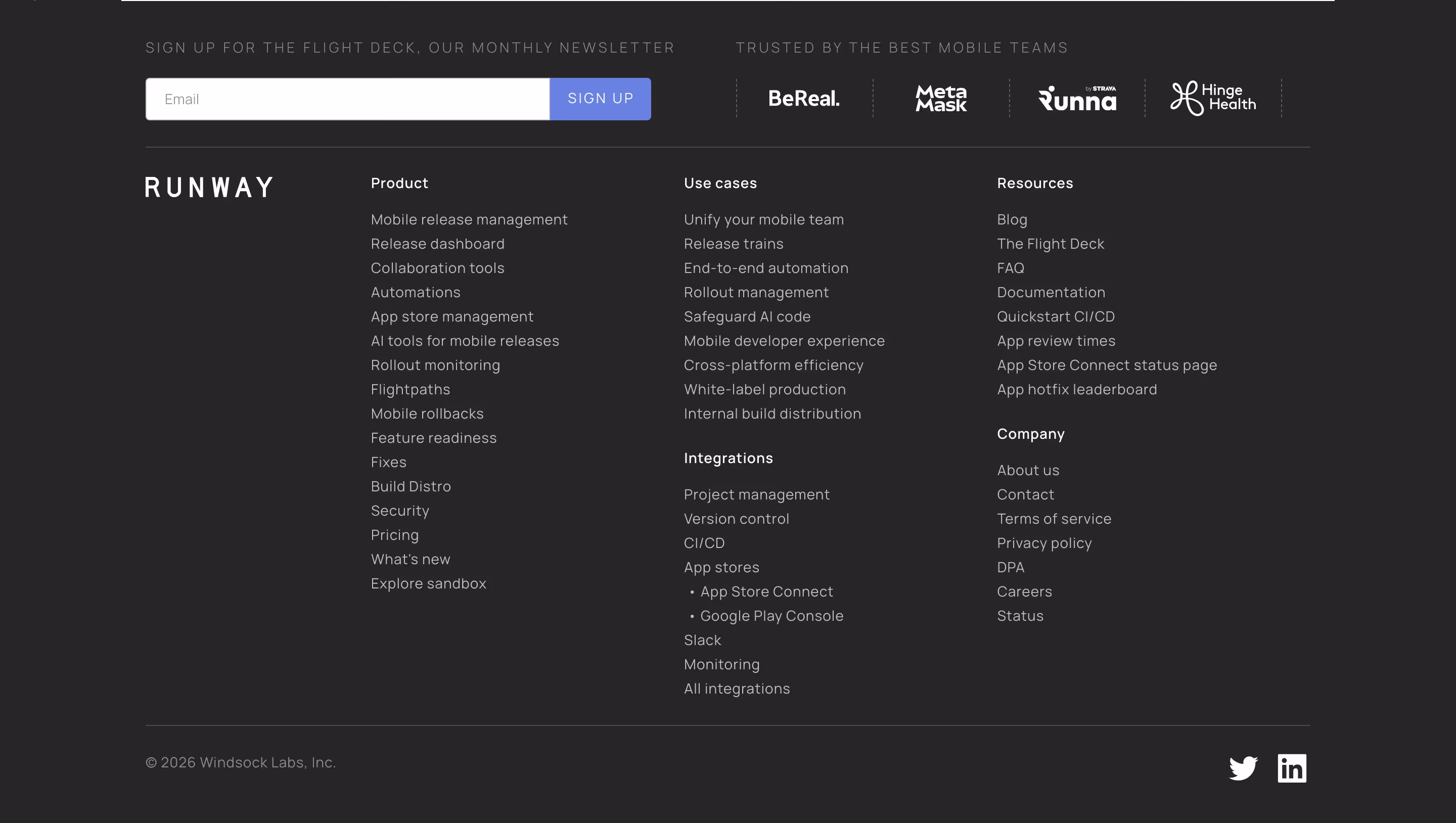 Runway footer design — Developer Tools