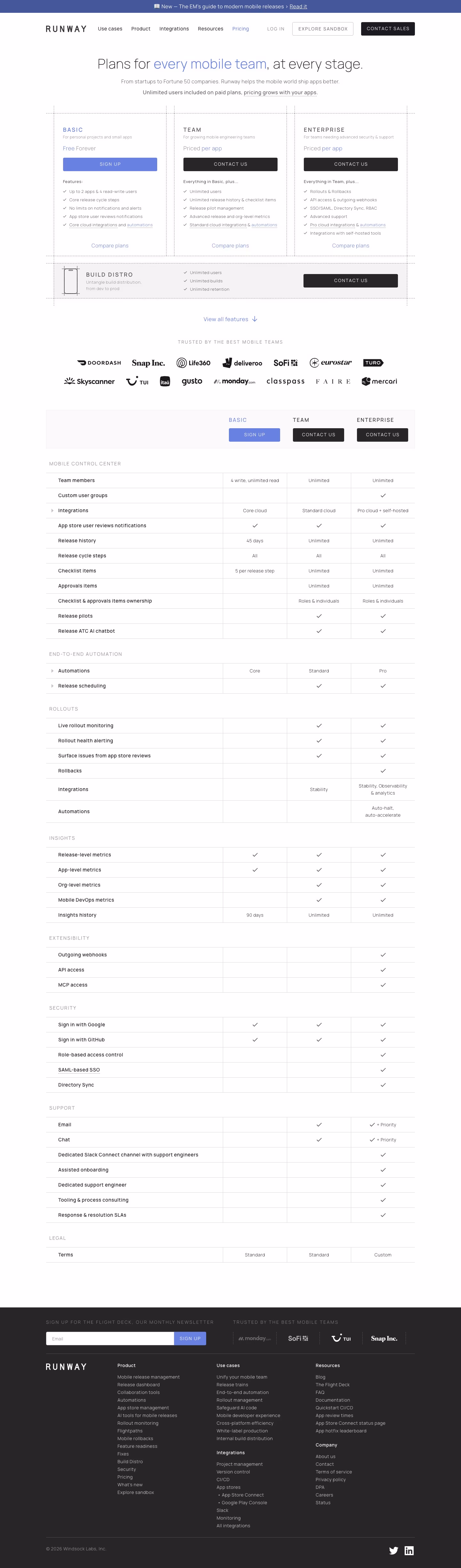 Runway pricing & plan design — Developer Tools