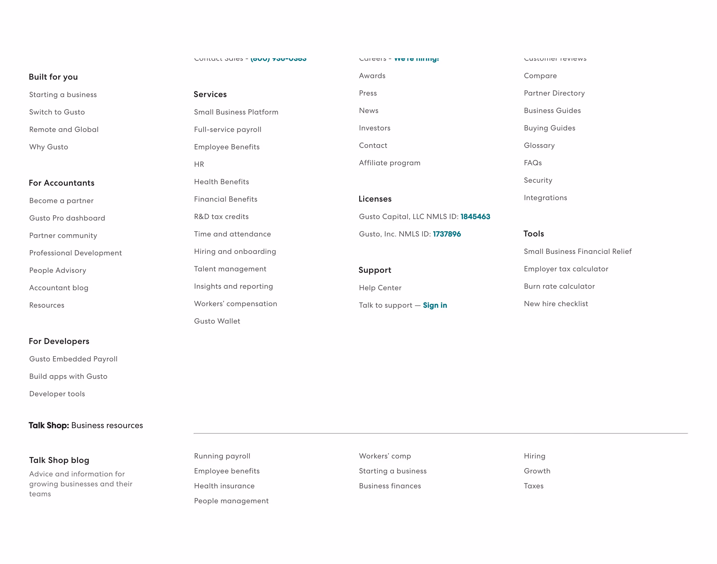 Gusto Footers section design