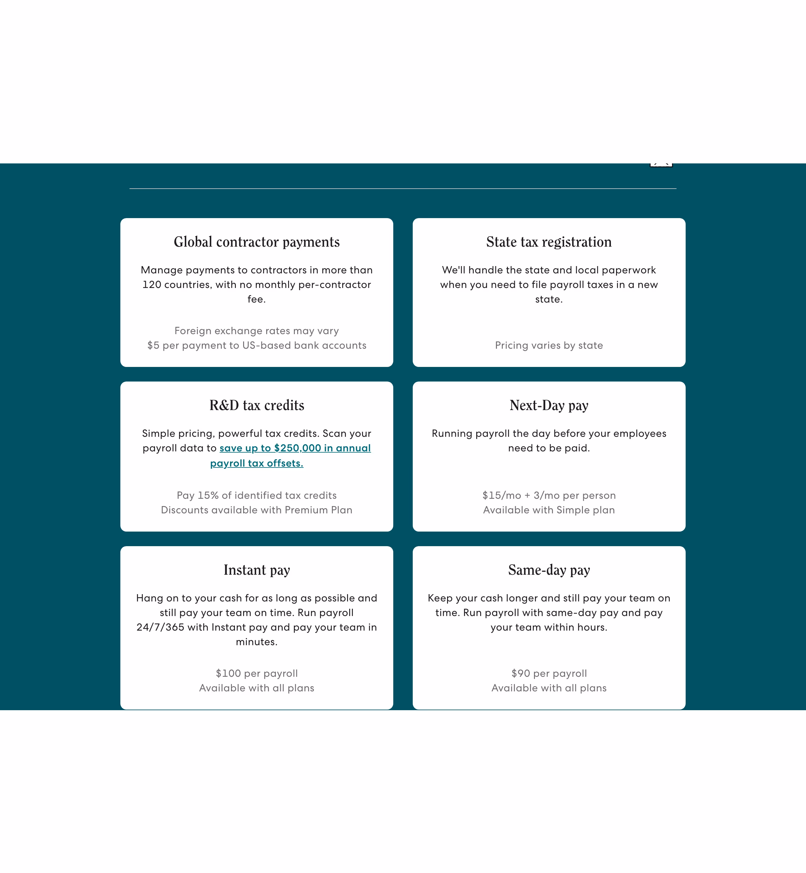 Gusto Pricing section design