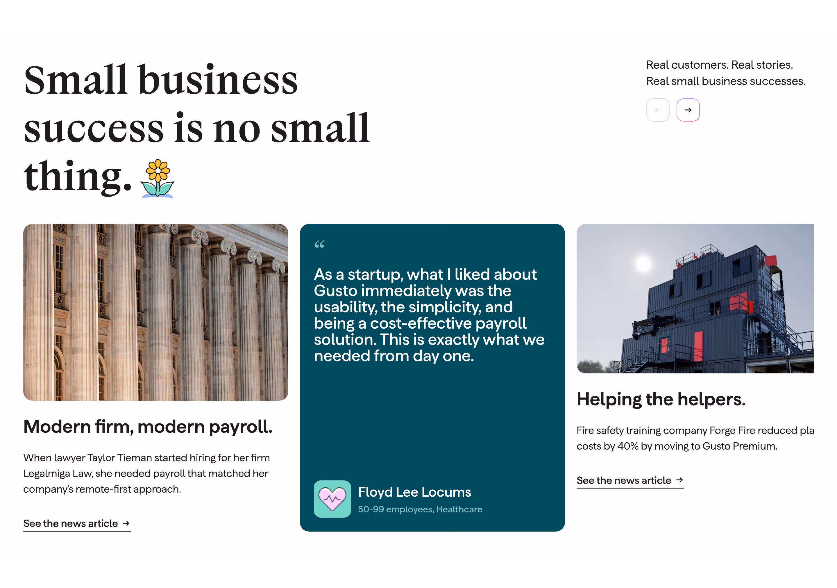 Gusto testimonial design — HR