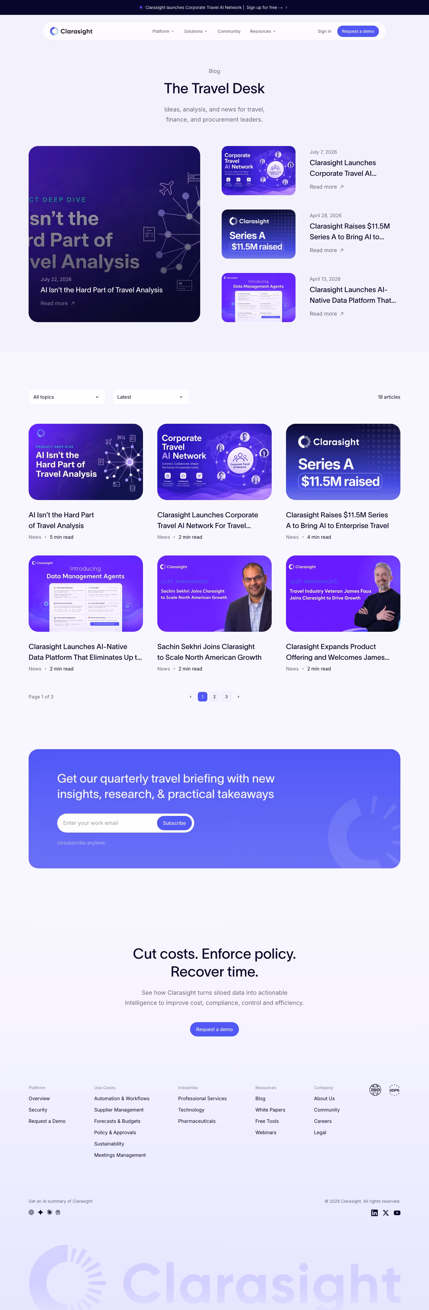 Clarasight Blog pages section design