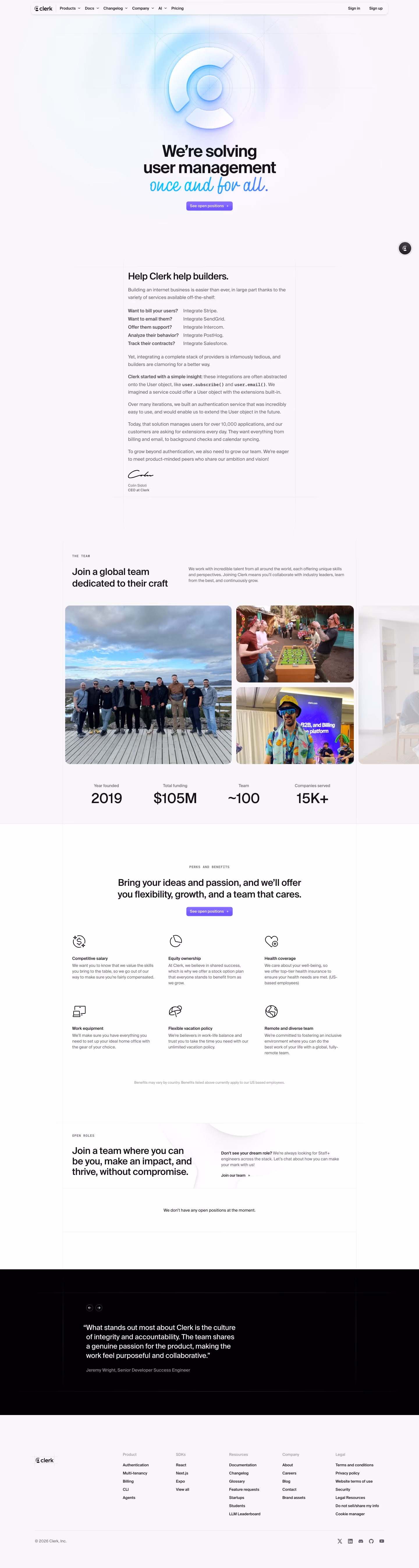 Clerk Careers pages section design