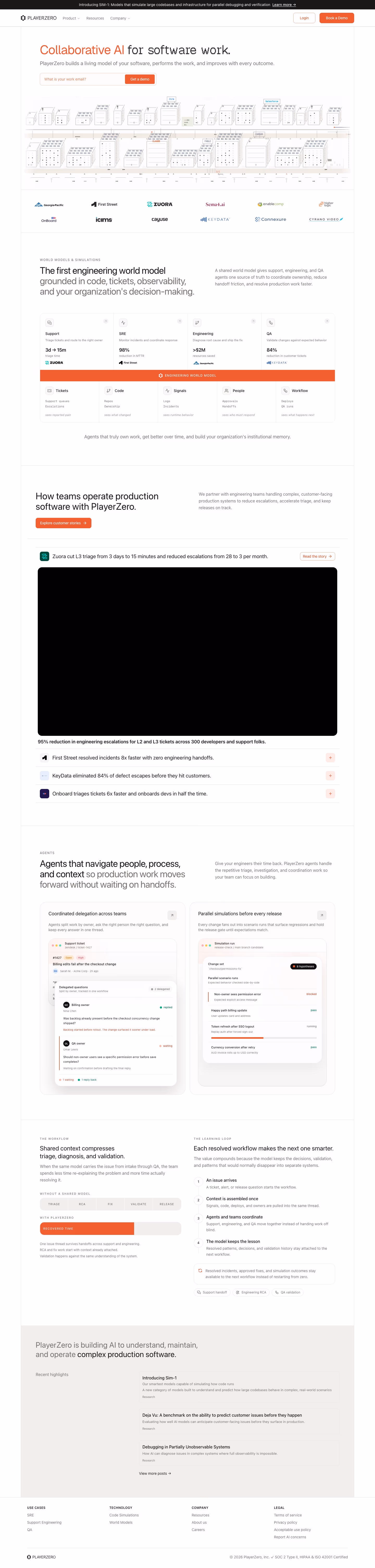 PlayerZero landing page design — Developer Tools