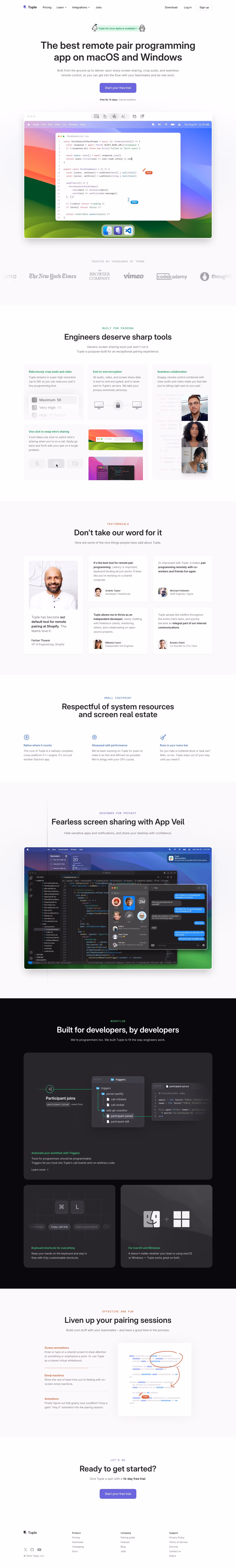 Tuple landing page design — Developer Tools
